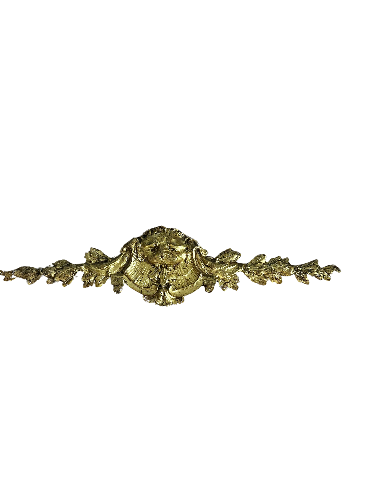 Antique Gilt Brass Lion Mask and Oak Leaf Architectural Mount