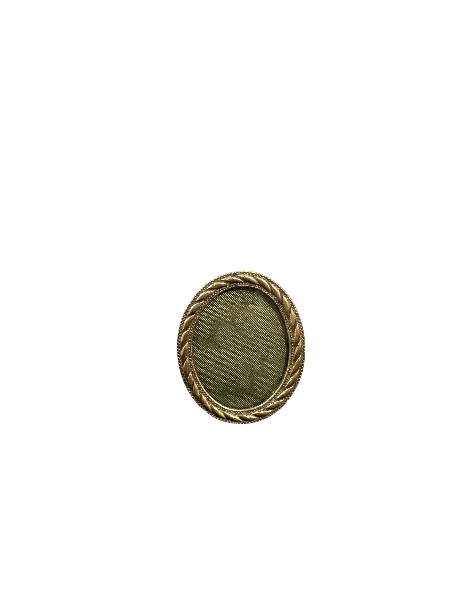 19th C Mini Oval Braided and Beaded Frame with Green Silk Background