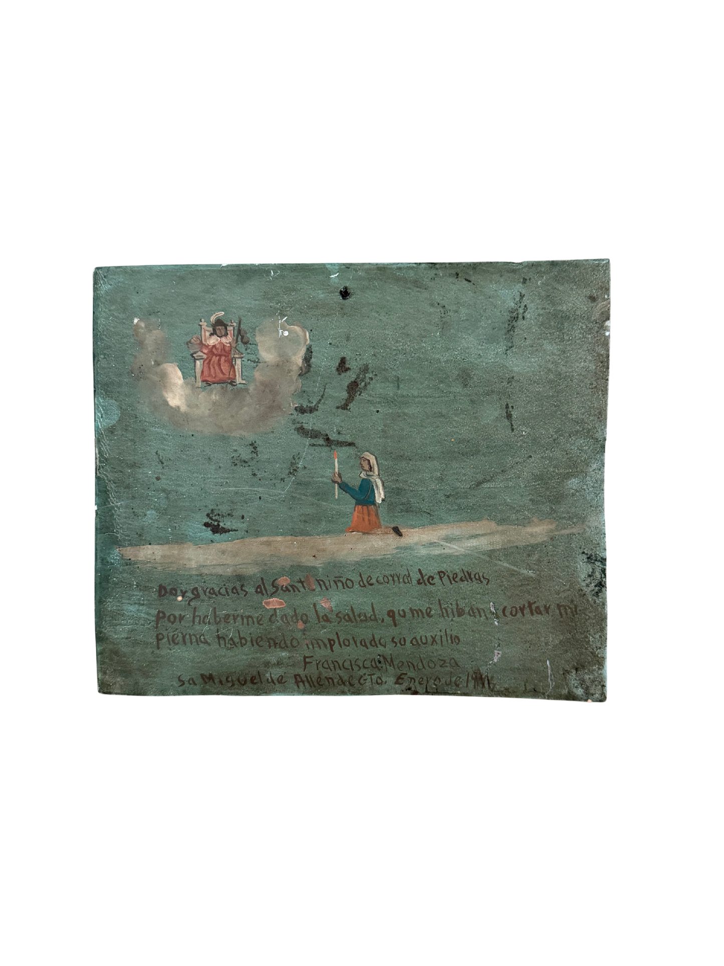 Mexican Folk Art Ex-Voto Retablo to the Santo Niño, Dated 1944