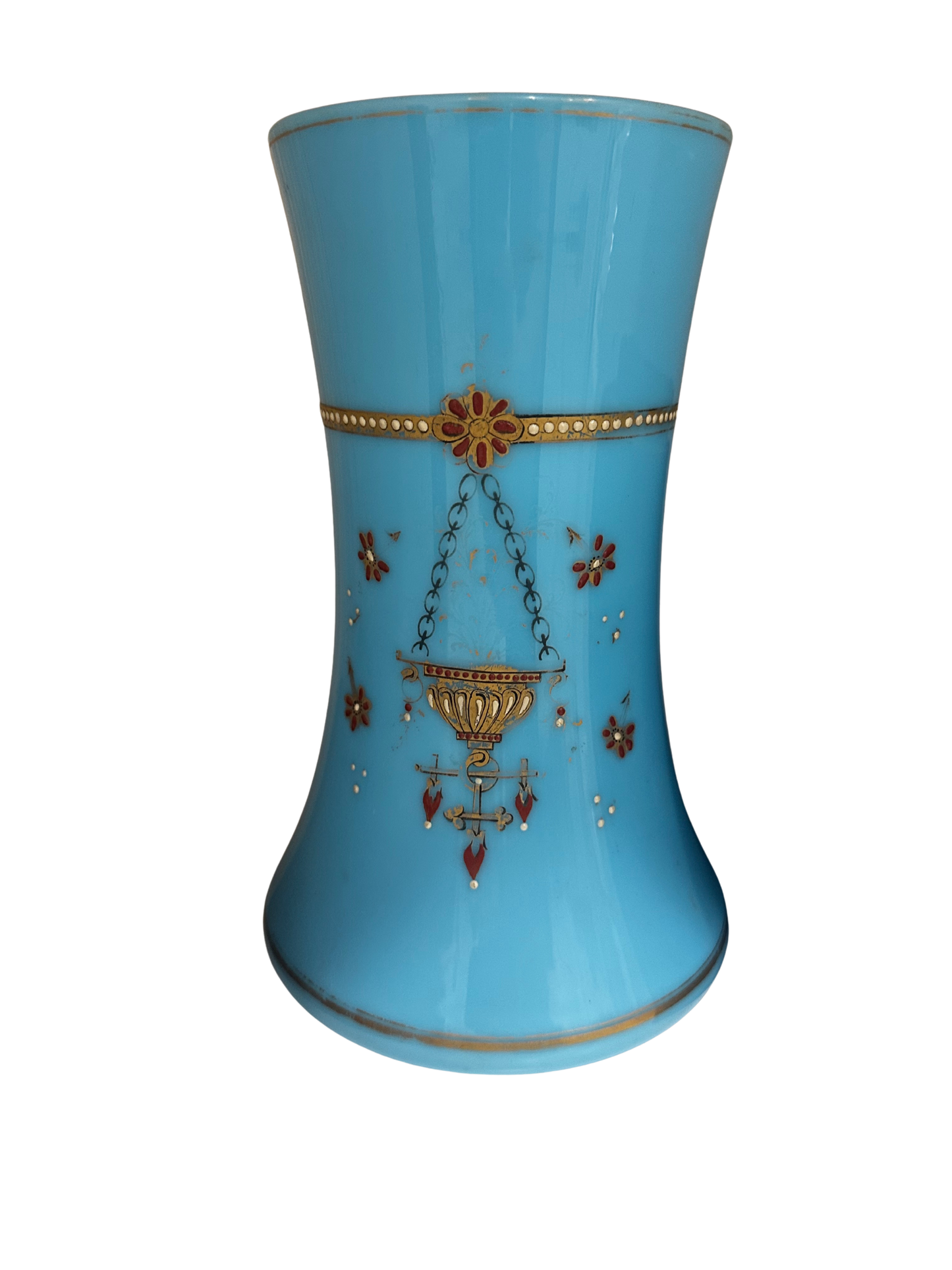 Mid 19th C French Opaline Vase with Gilded Hanging Urn Motif