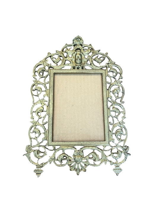 Antique Brass Woman Figural Scroll Motif Frame