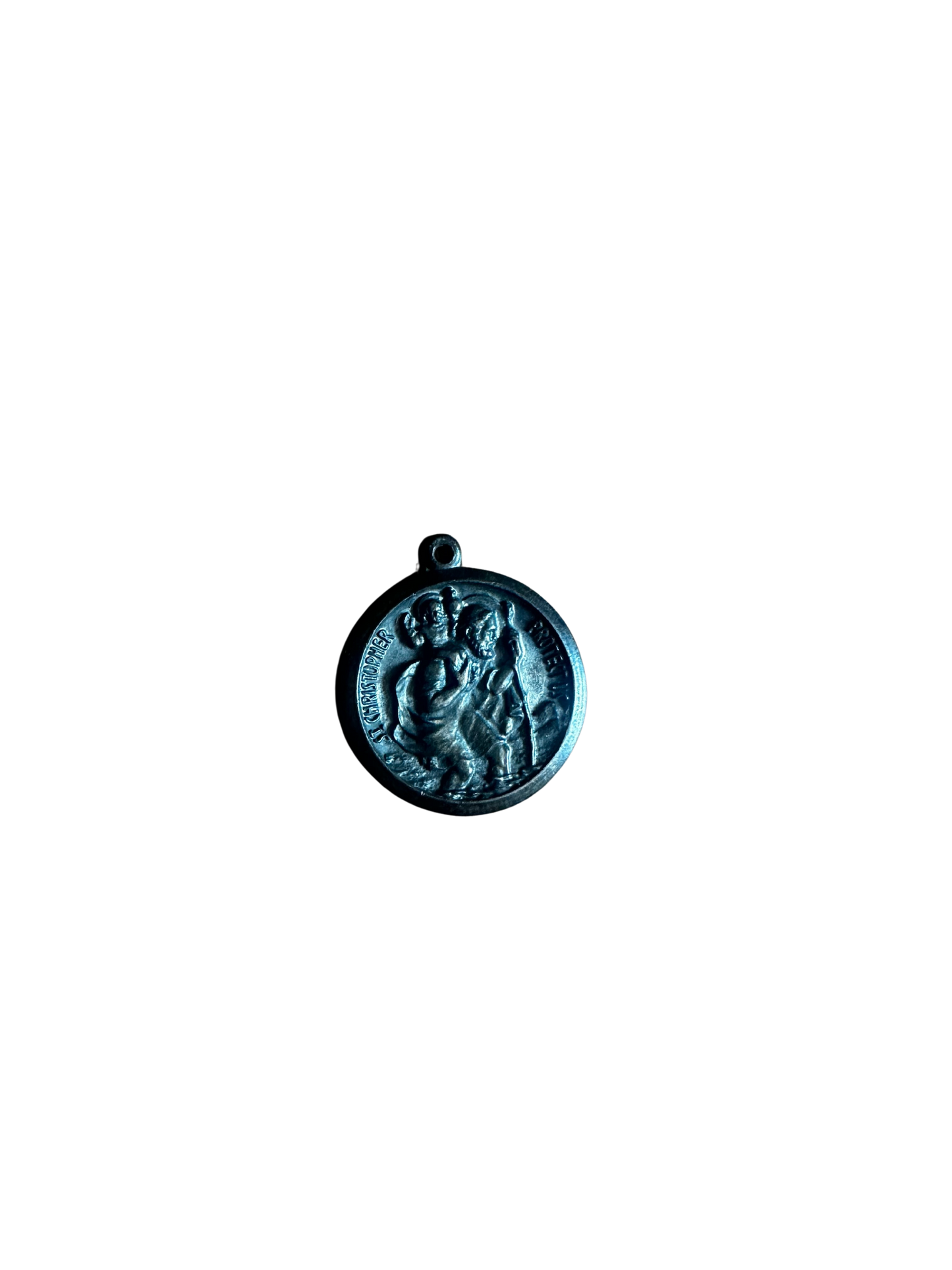 St Christopher Pendant - Dark - I am a Catholic, In Case of Accident Please Call a Priest on Back