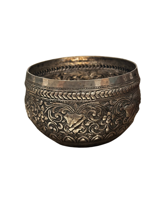 Vintage/Antique SE Asian Repousse Silver Bowl with Heraldic Motif