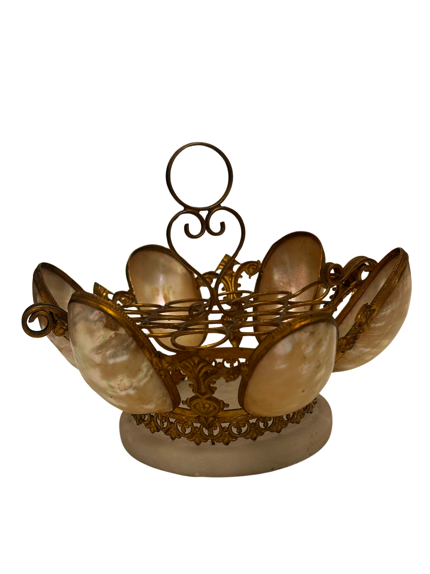 French Napoleon III / Belle Époque Mother-of-Pearl and Gilt Metal Cigarette Holder on Alabaster Base