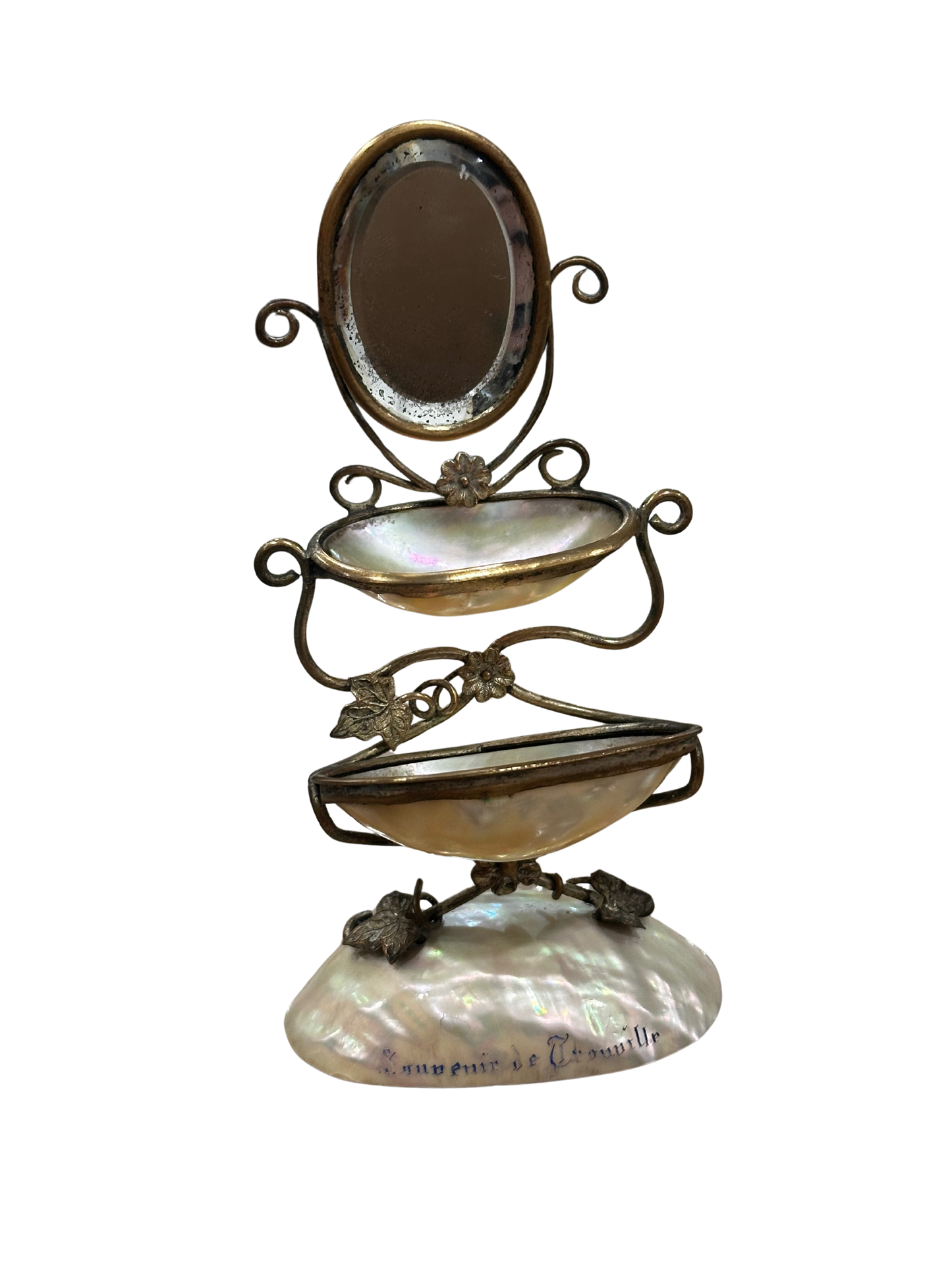 19th C French Mother of Pearl Vanity Stand (Souvenir de Trouville - c 1870-1890)