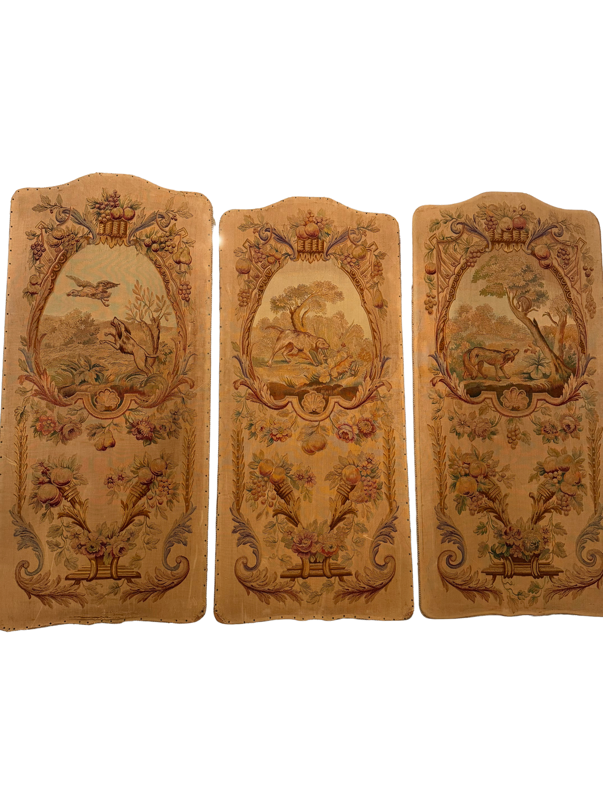 Set of Three Antique French Aubusson-Style Tapestry Panels with Pastoral Animal Scenes, Likely from a Folding Room Screen (Paravent), 19th Century