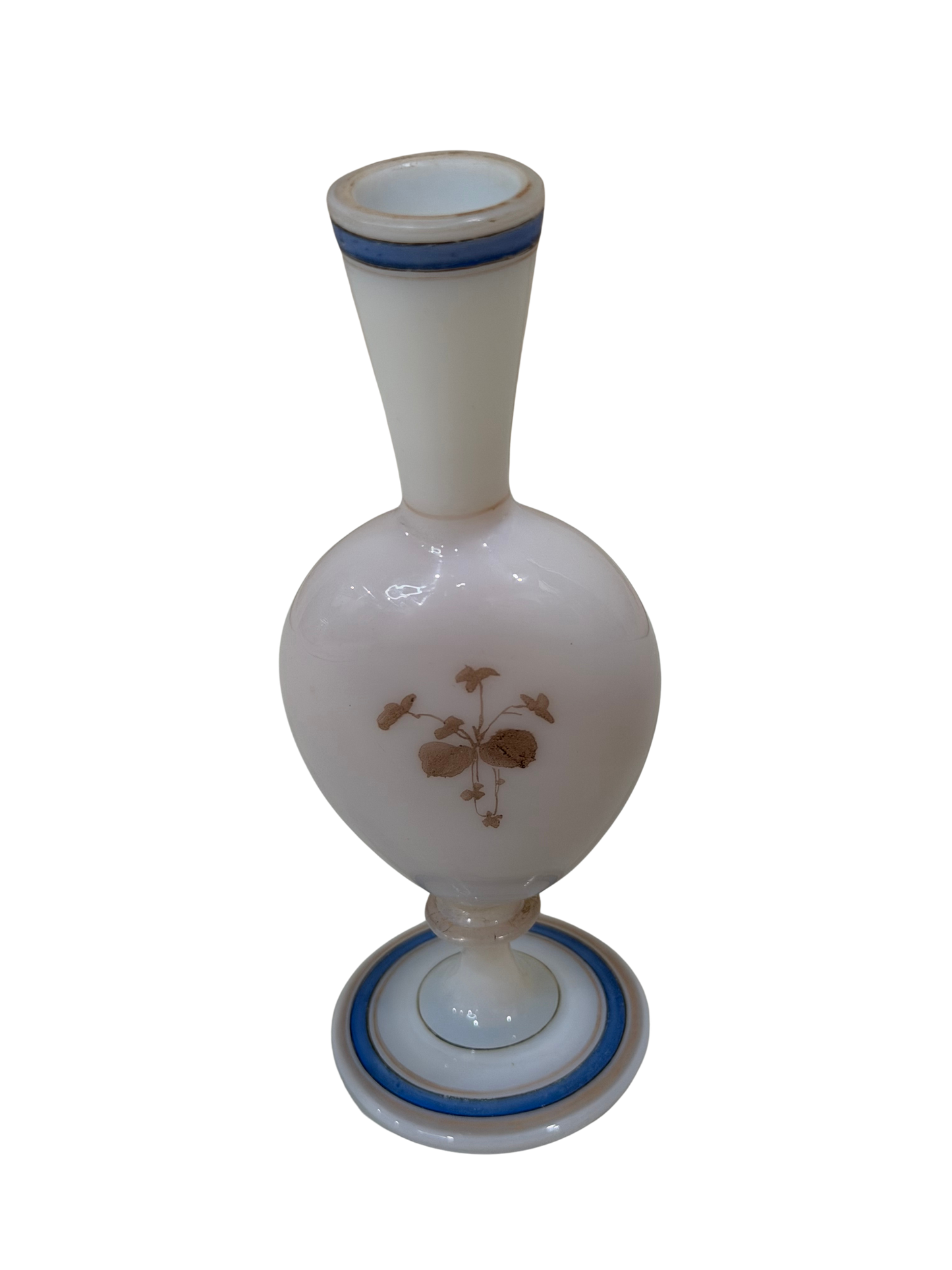 Victorian Hand-Painted Opaque Glass Bud Vase with Floral Decoration Late 19th Century