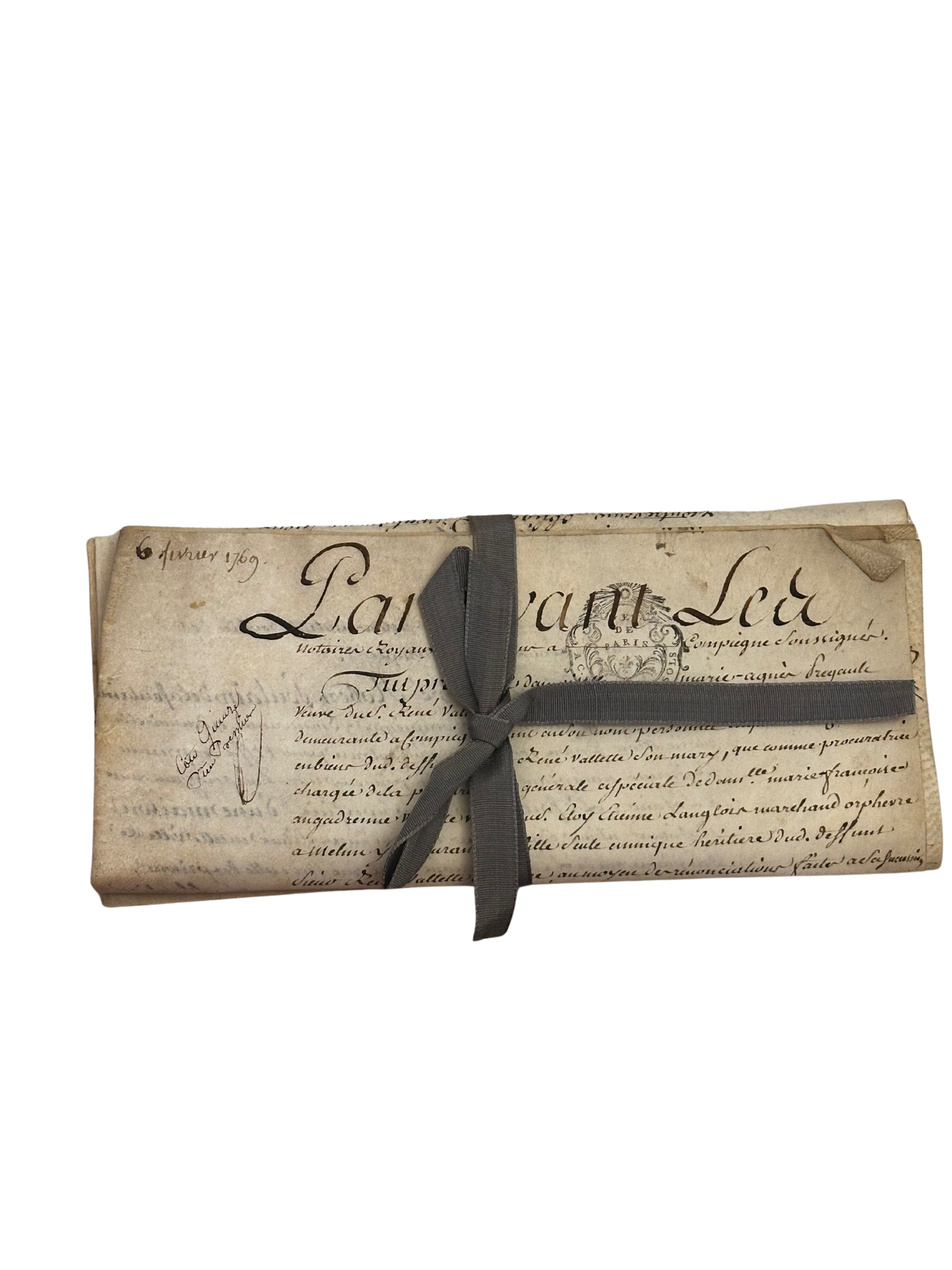 1769 French Royal-Period Notarial Contract on Vellum (Gray Ribbon)