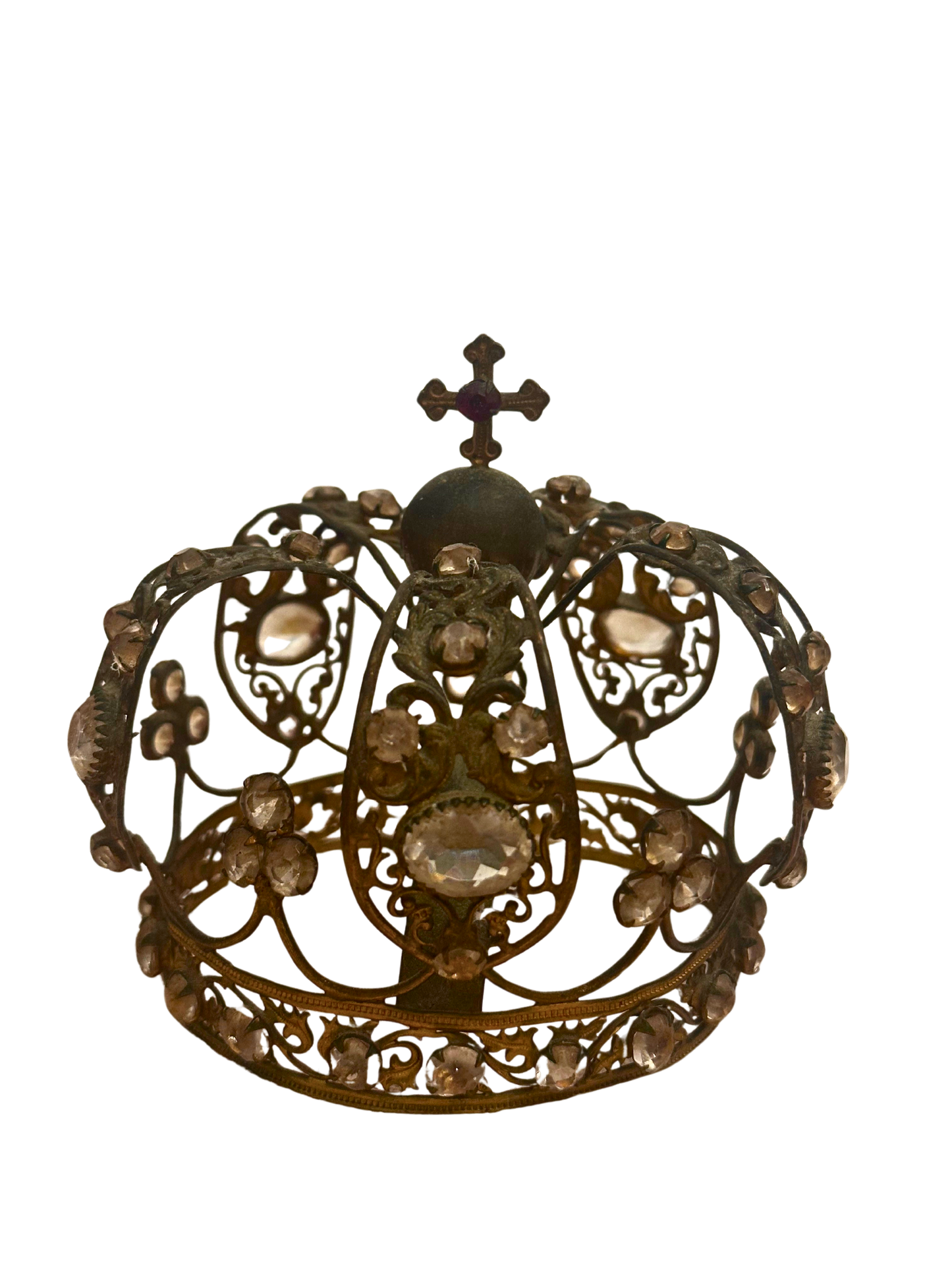 19th C French Gilt Bronze Ecclesiastical Crown with All Cabochon Jewels