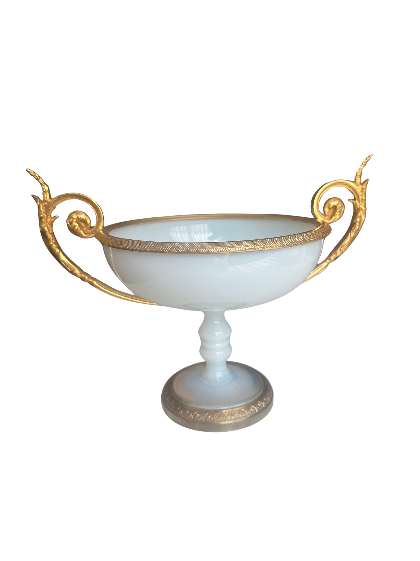 French Opaline Glass Tazza with Gilt Bronze Mounts (“Bulle de Savon”), Signed Sevres