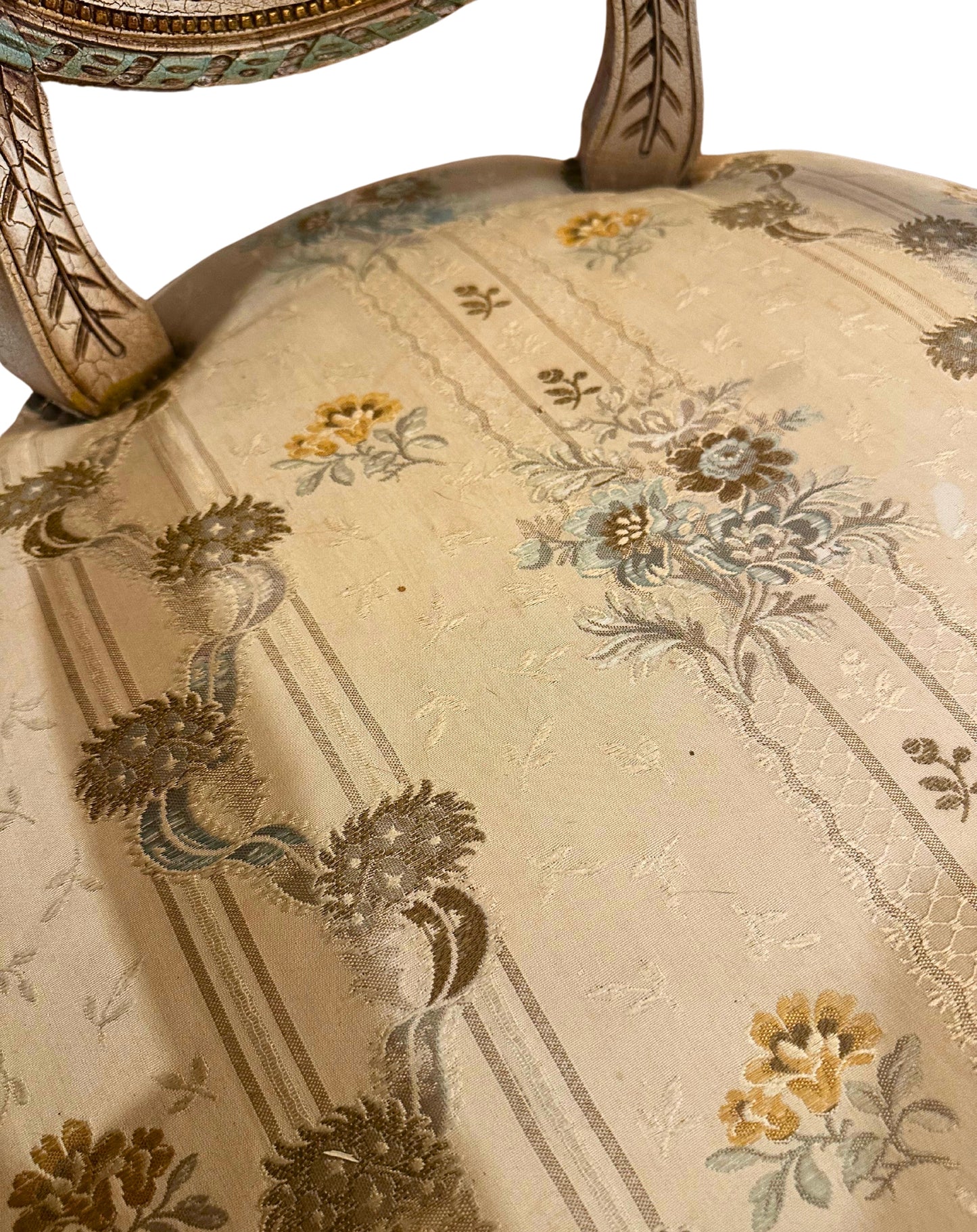 Early 20th C French Louis XVI Style Polychrome and Carved Fauteuils