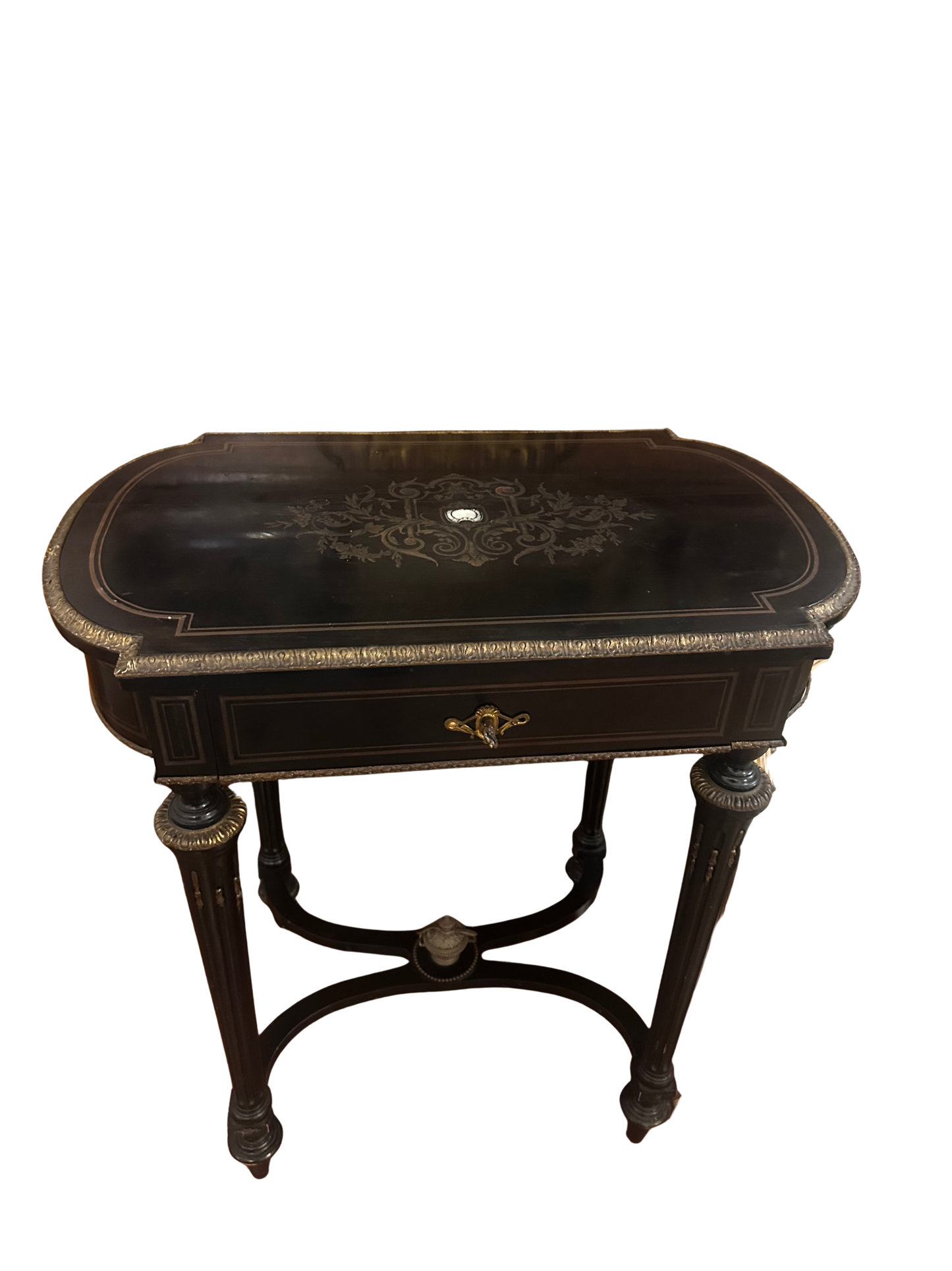 French Napoleon III Ebonized Work Table with Birdseye Maple Interior
