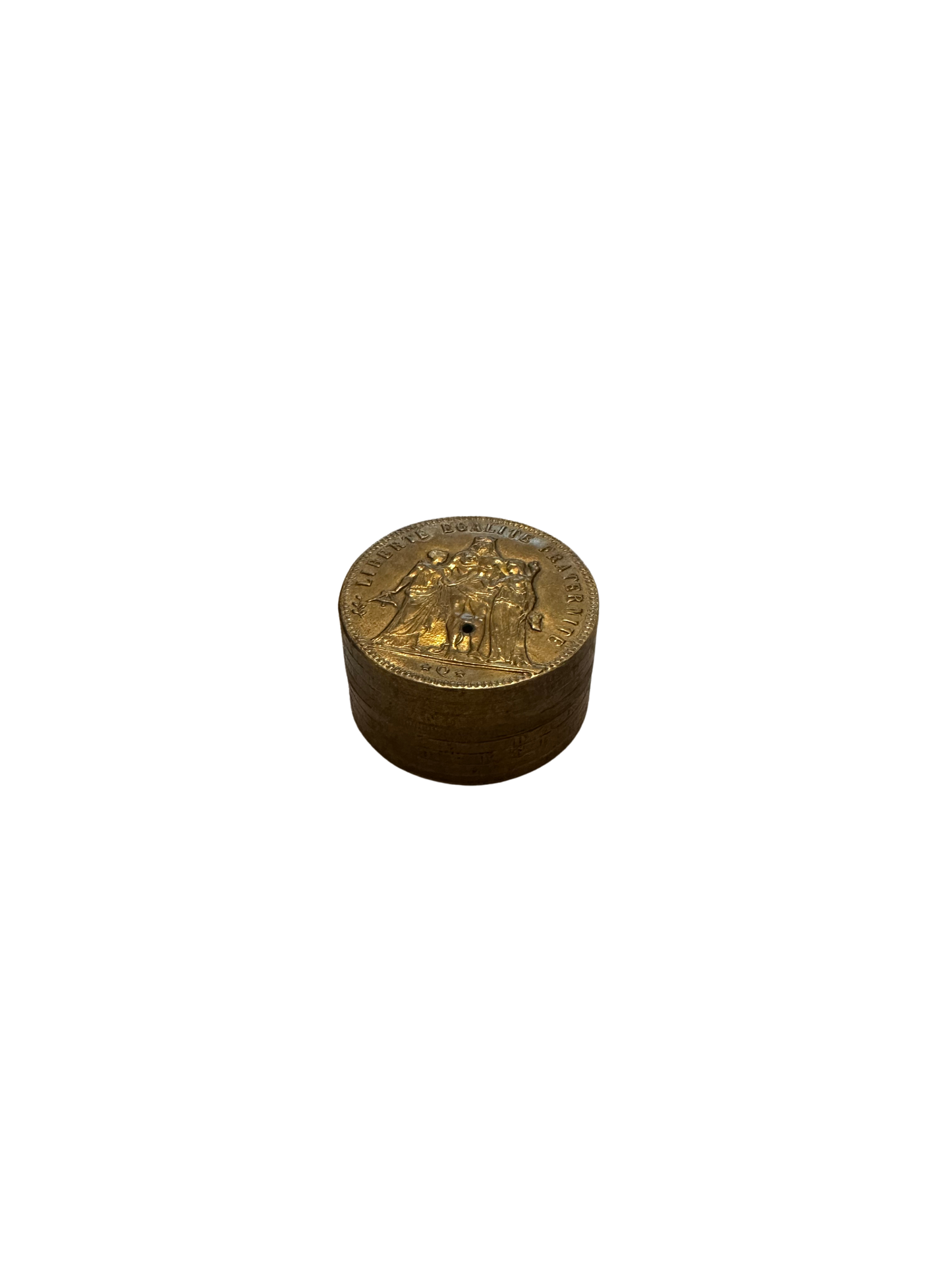 Brass Plated Mini Trinket Box in the shape of a French Franc