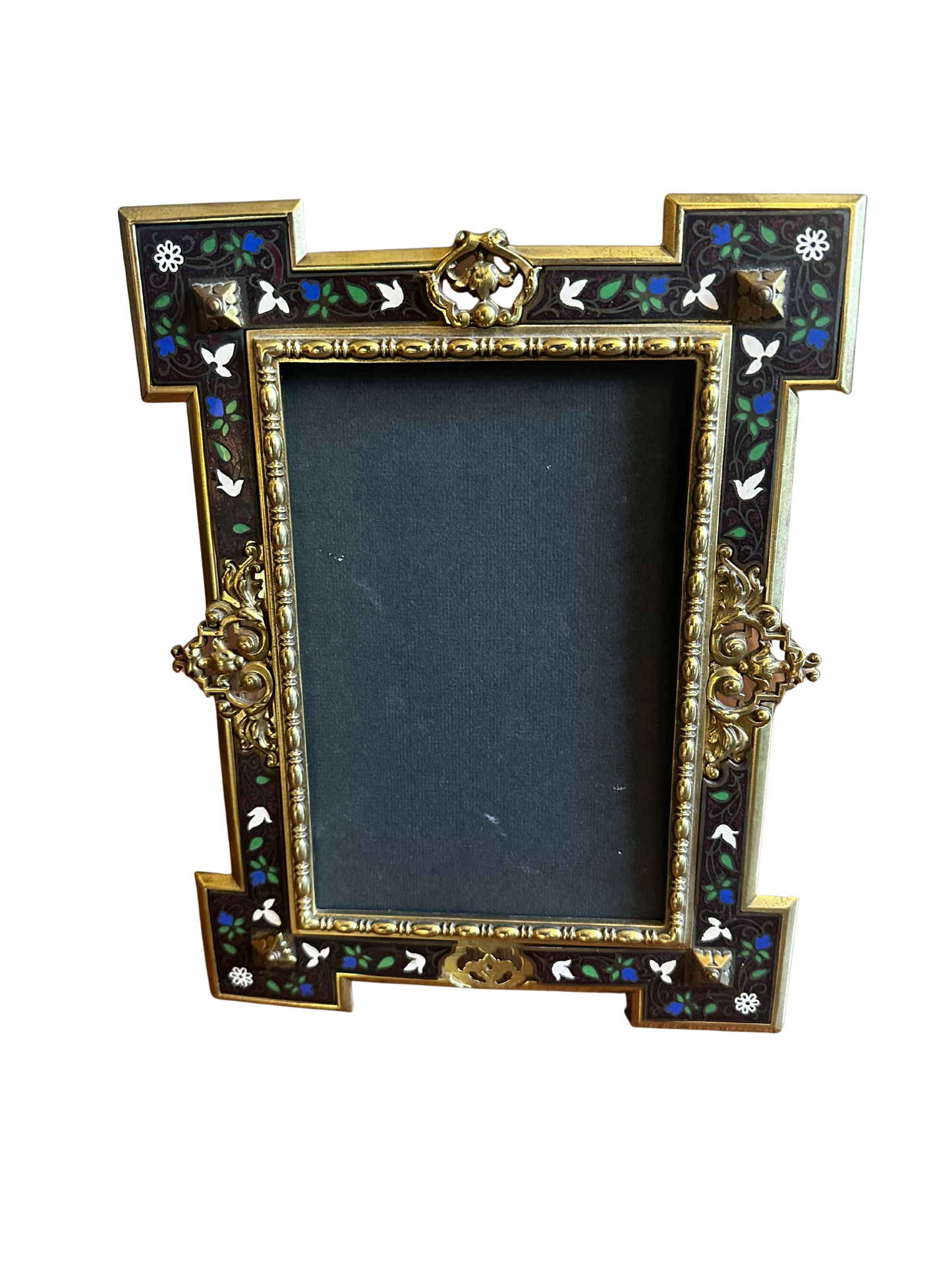 Imitation Champleve and Brass Gothic Revival Picture Frame
