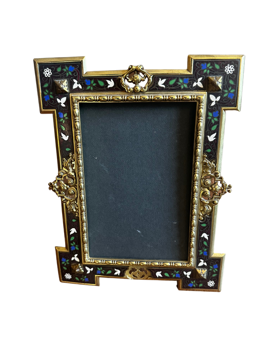 Imitation Champleve and Brass Gothic Revival Picture Frame