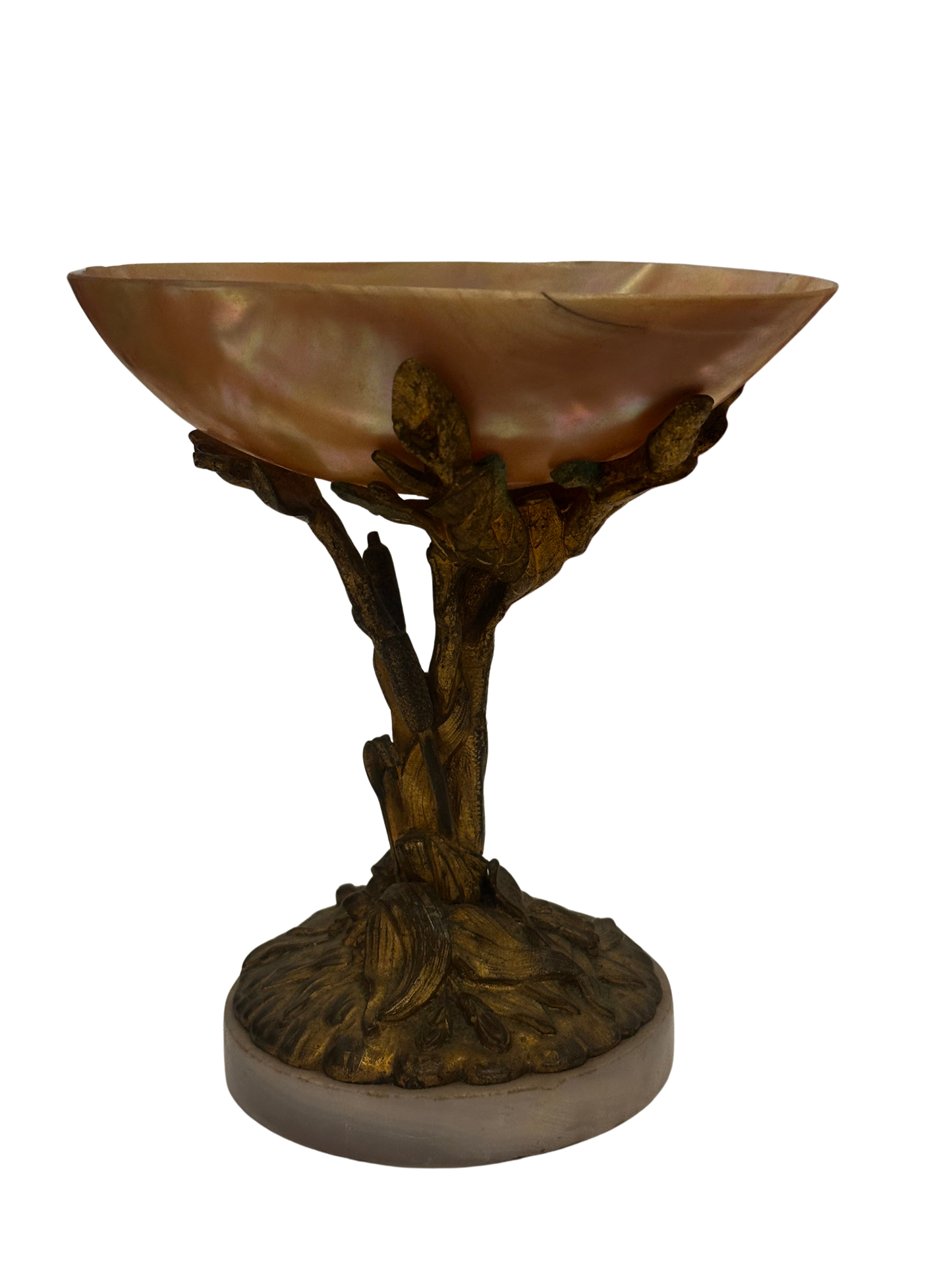 Antique Gilt Bronze and Mother-of-Pearl Shell Compote / Vide-Poche with Marble Base
