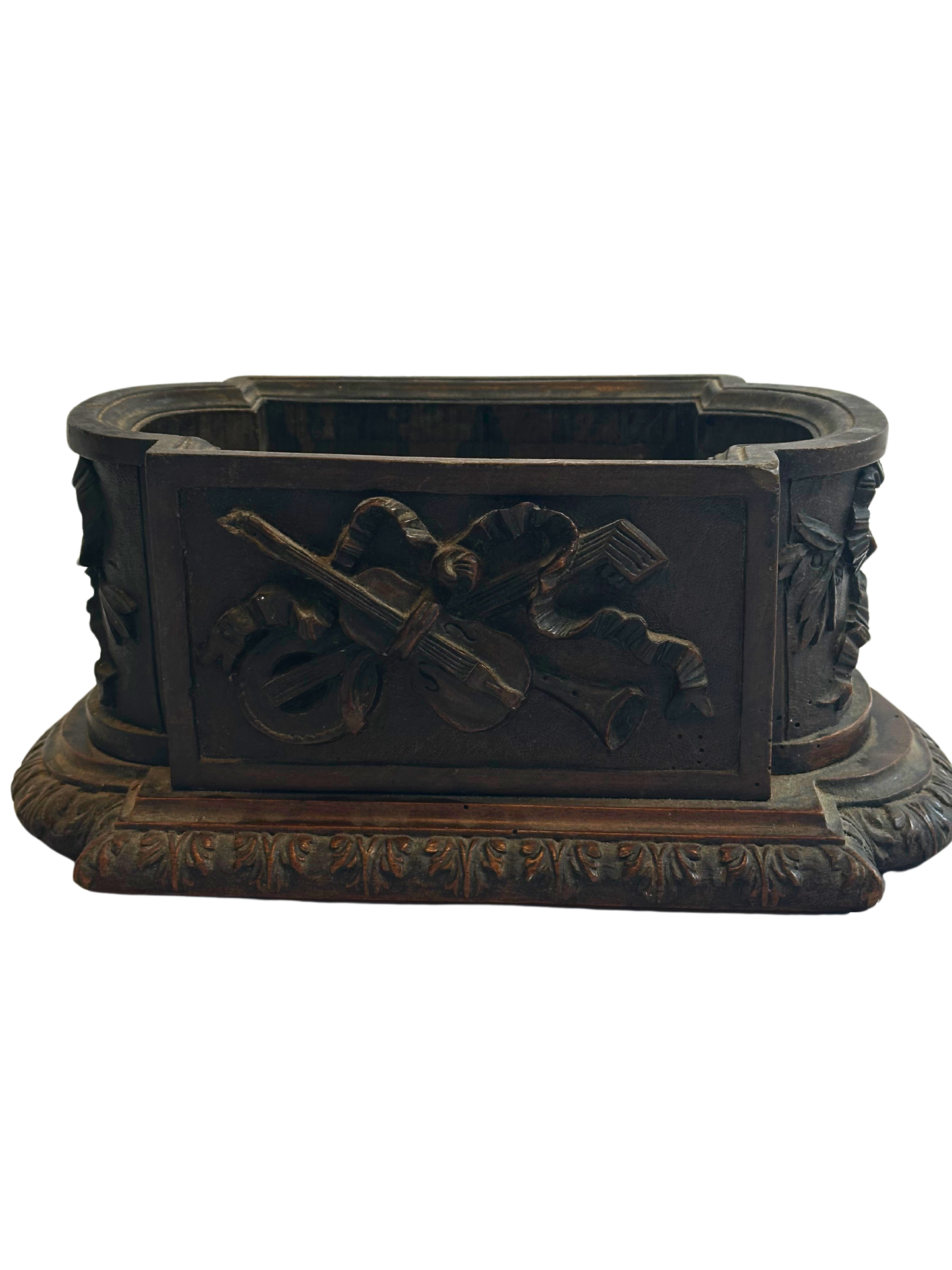 19th Century French Black Forest Style Carved Jardiniere with Musical Motif
