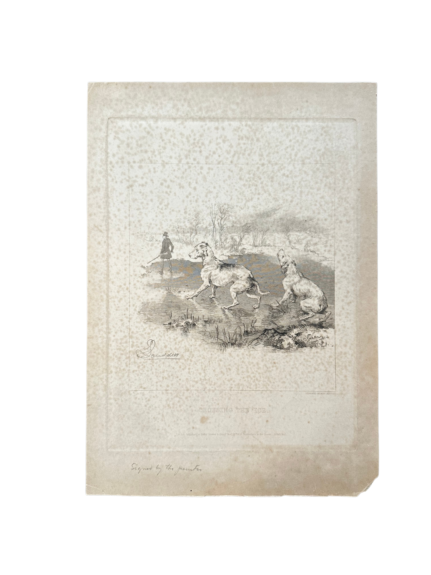 1856 "Crossing the Ice" Engraving by Robert Graves (Painter Sir Edwin Landseer)