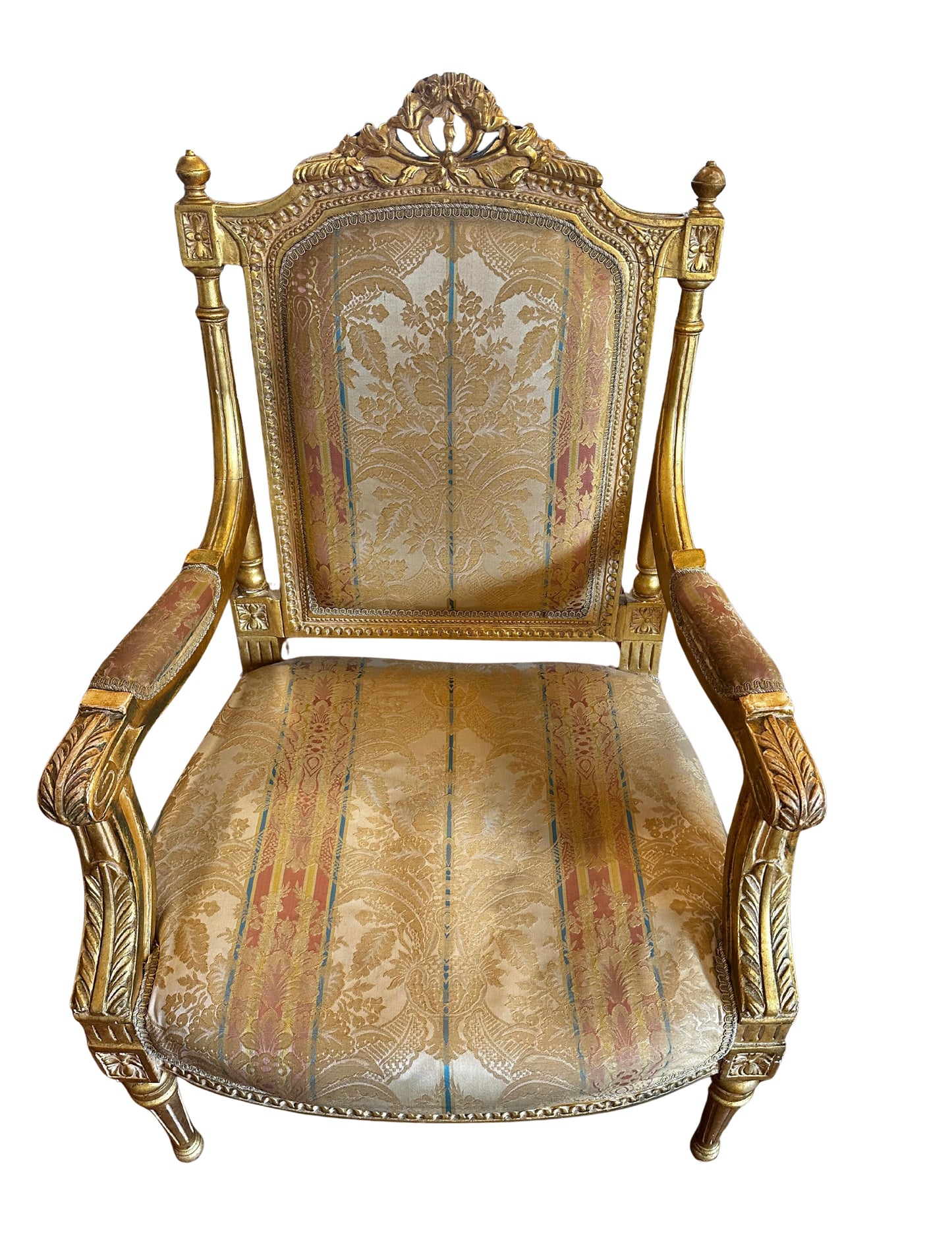 Two Fine French Louis XVI Style Silk-Upholstered Armchairs