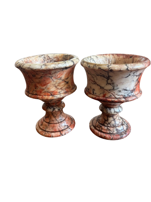 Pair of Antique Pink/Red Marble Candle Urns