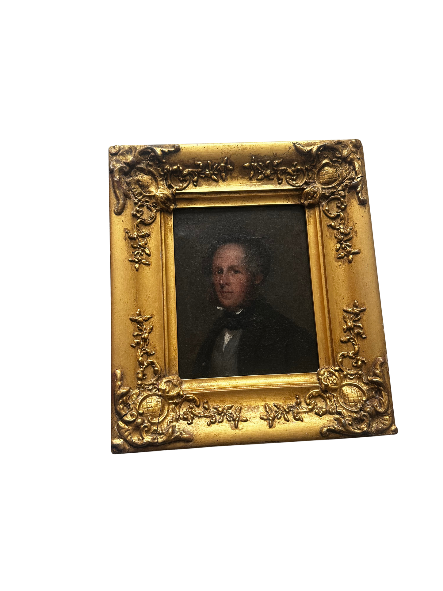 Dated 1851 Small-Format Portrait of a Gentleman in Original Giltwood Frame
