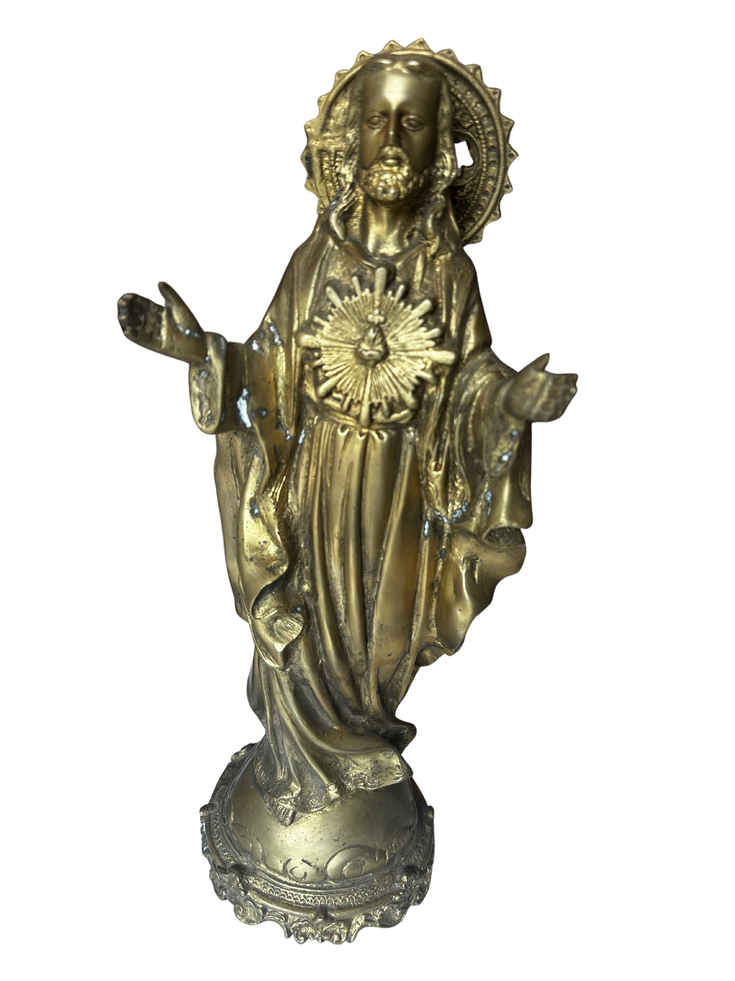 Late 19th / Early 20th C Gilt Bronze Devotional Statues of Christ and the Virgin Mary