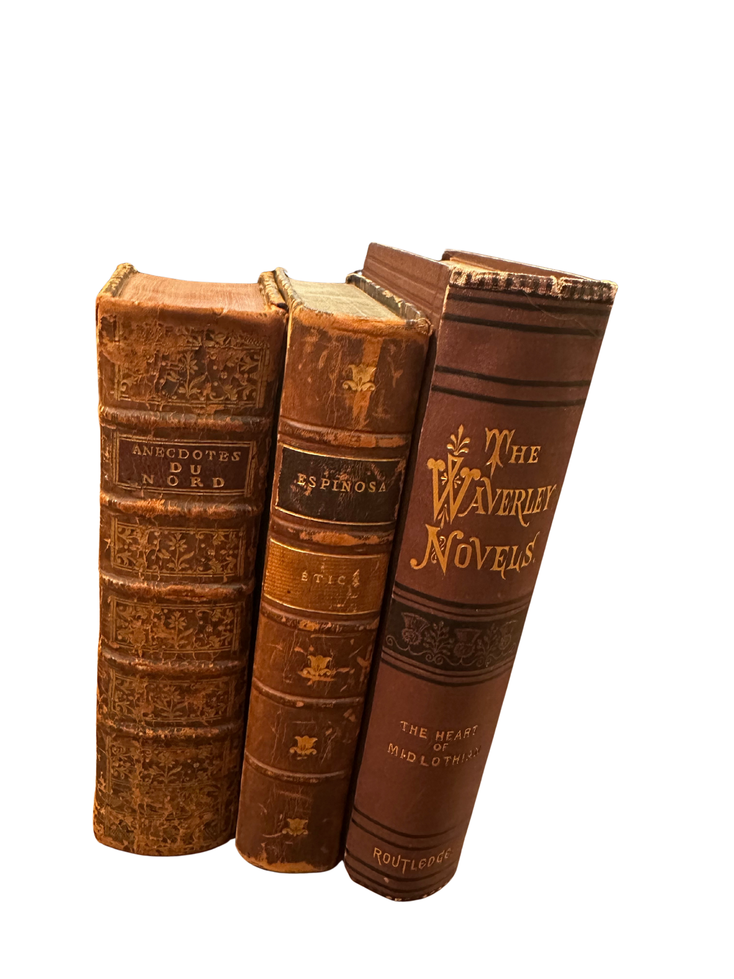 Three Antique Book Set (18th C - 19th C) - Anecdotes du Nord (1770), Etica (19th C), The Heart of Midlothian (19th C)