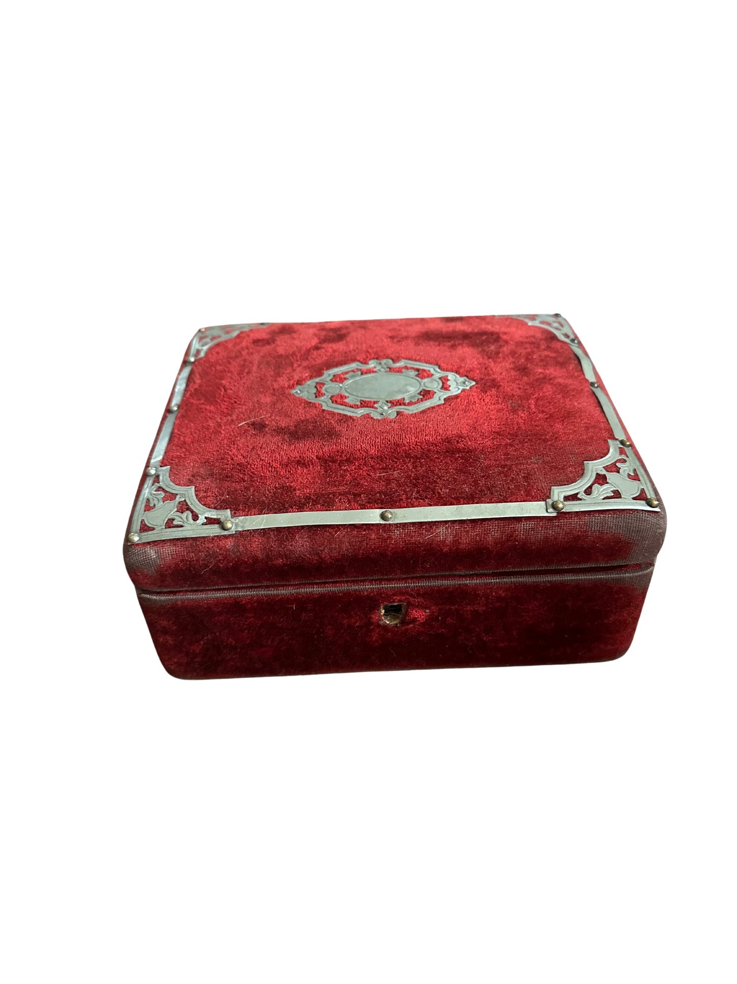 Late 19th C Red Velvet Presentation Box with Red Tufted Silk Interior