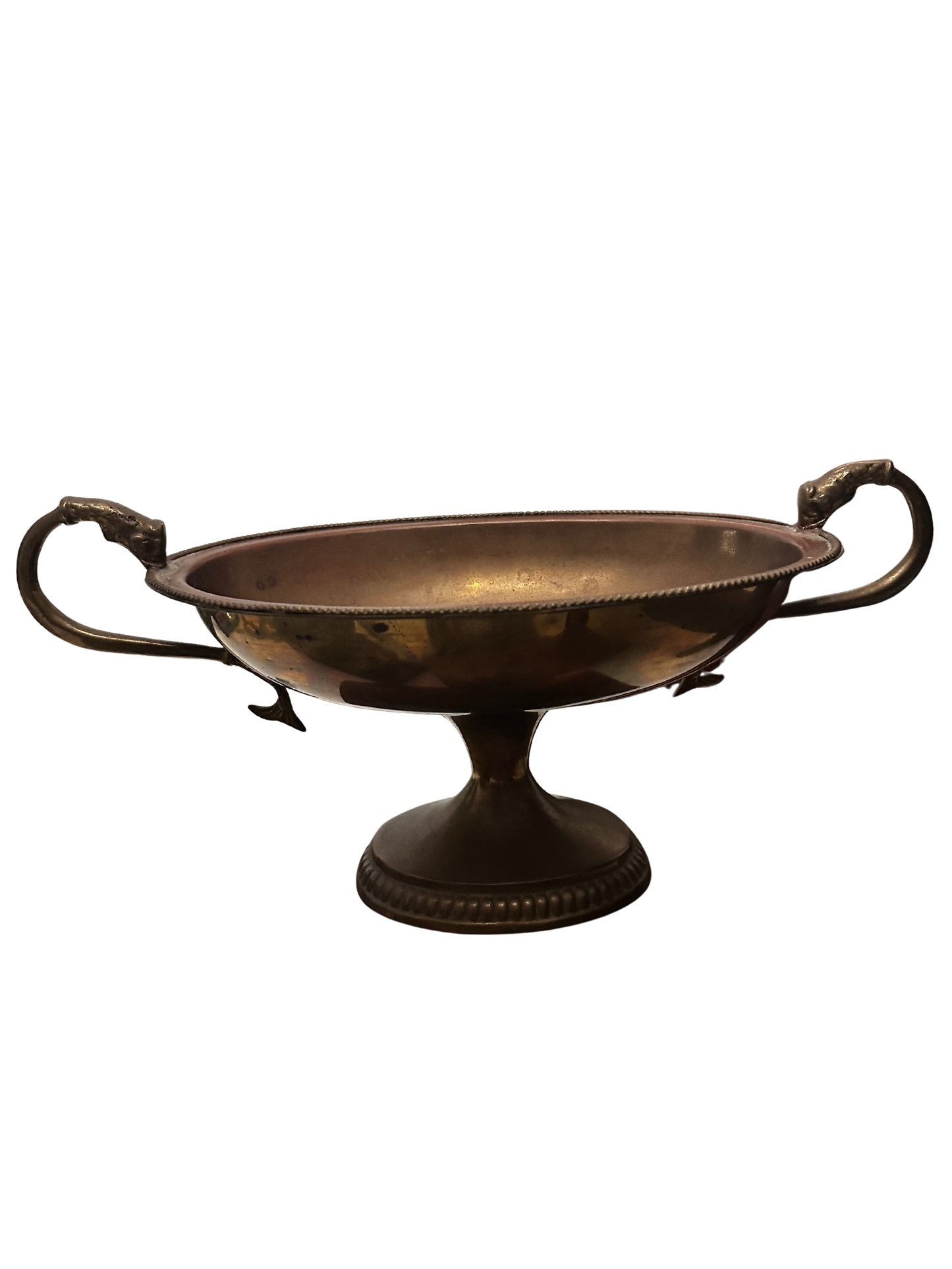 Mid-20th C Vintage Neoclassical Revival Brass/Copper Tazza with Serpent Handles
