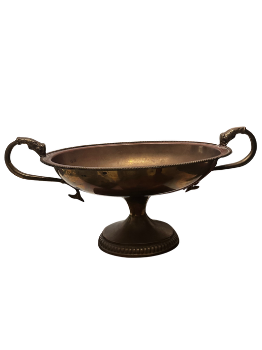 Mid-20th C Vintage Neoclassical Revival Brass/Copper Tazza with Serpent Handles