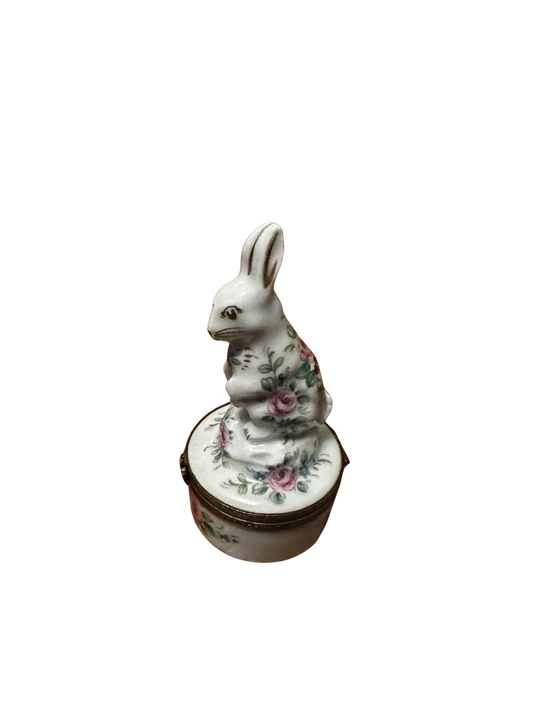 Hand Painted Floral Bunny Limoges Box