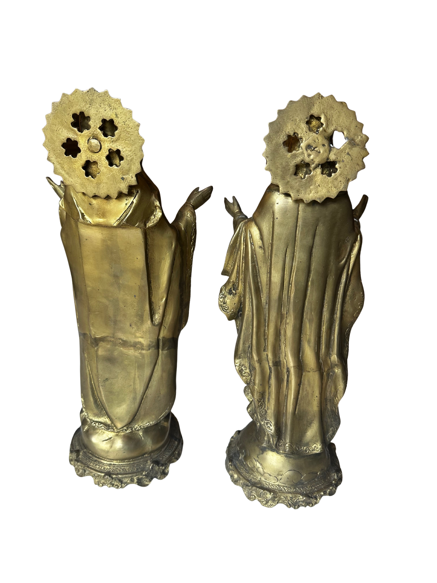 Late 19th / Early 20th C Gilt Bronze Devotional Statues of Christ and the Virgin Mary