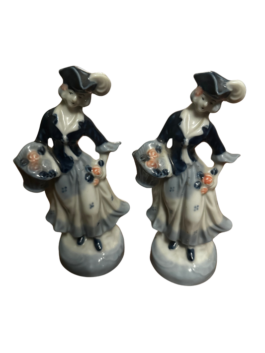 Japan Made Blue and White Colonial Women Figurines (2)