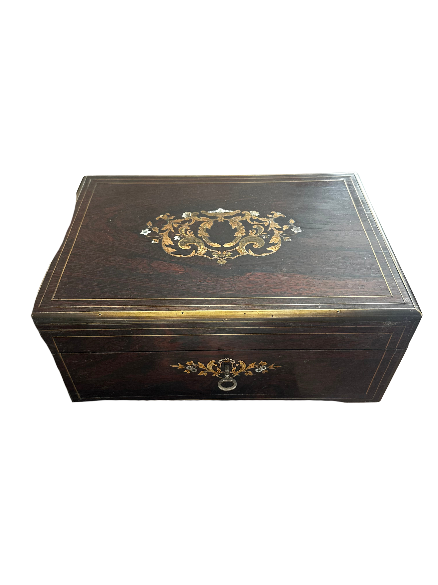 French Napoleon III Rosewood and Marquetry Jewelry / Vanity Casket with Fitted Interior