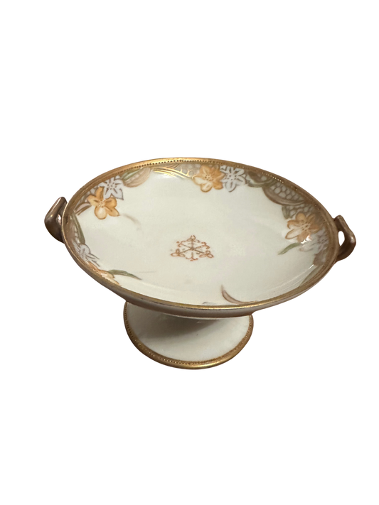 Late 19th/Early 20th C Handpainted Nippon Mini Compote with Dual Handles