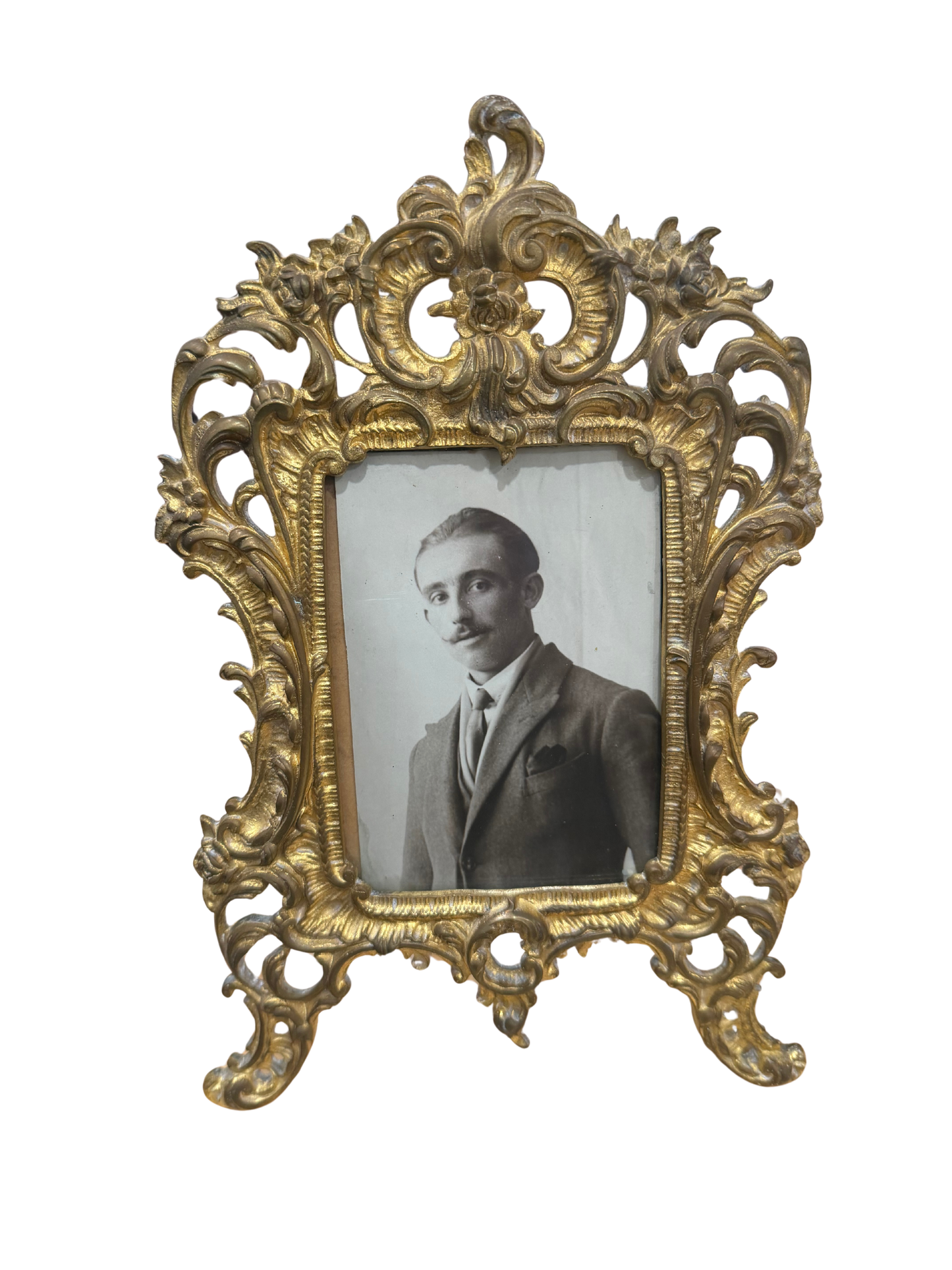 Antique French Rococo-Style Gilt Bronze Picture Frame with Easel Back (Shiny)