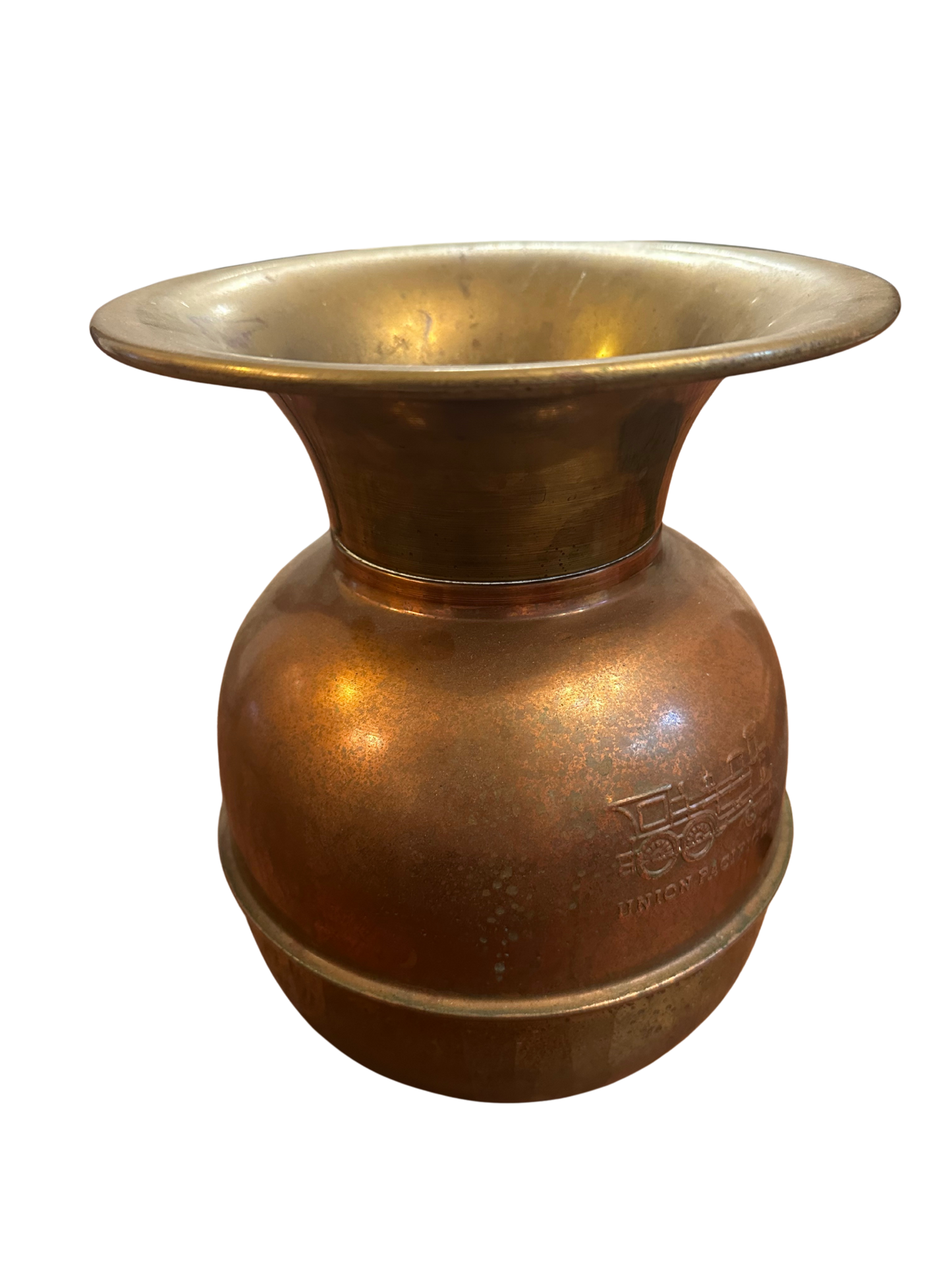 Early to Mid-20th C Union Pacific Brass and Copper Spittoon Bucket