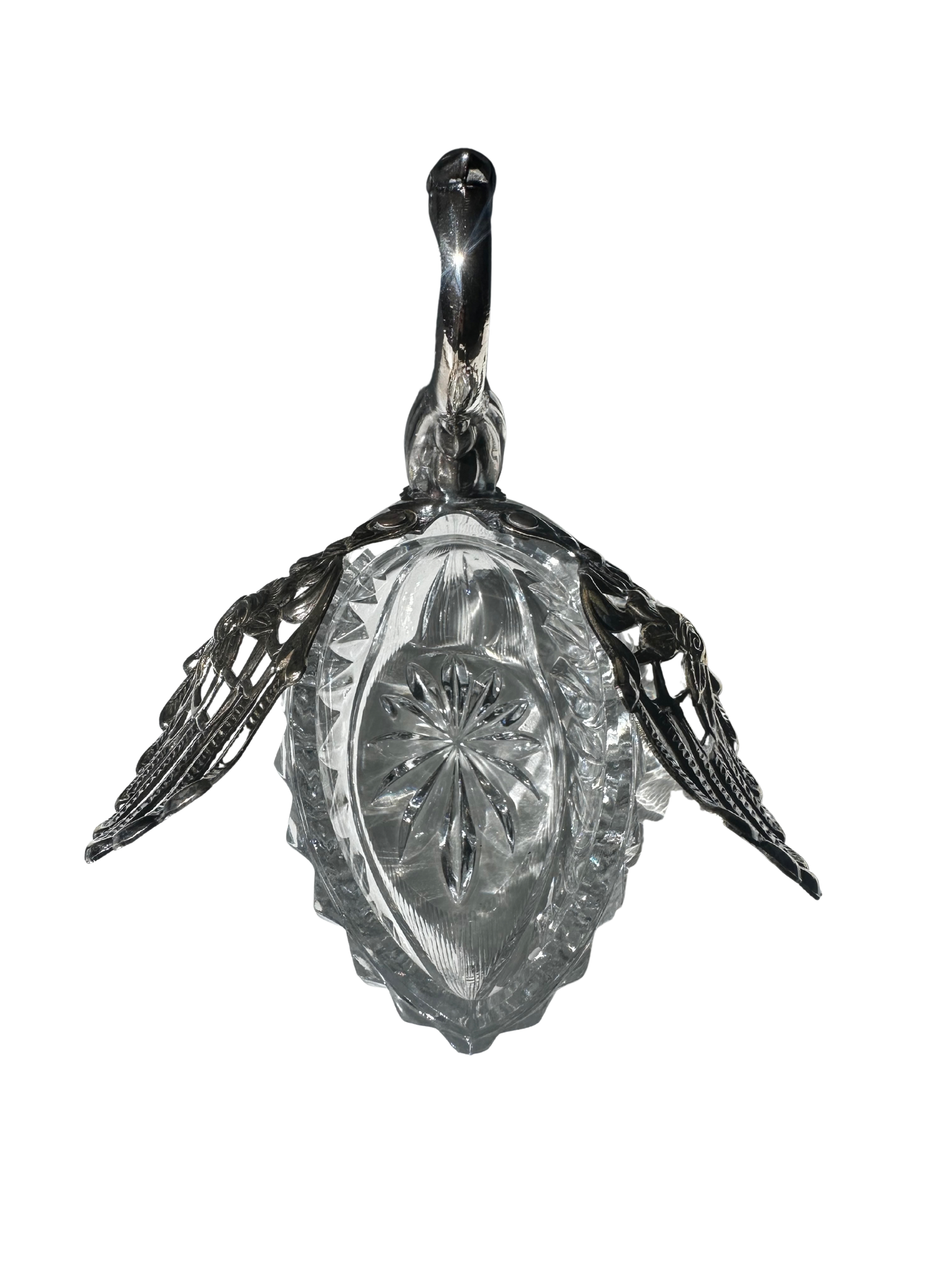 Silverplate Swan Figural Master Salt Cellar with Cut Crystal Bowl