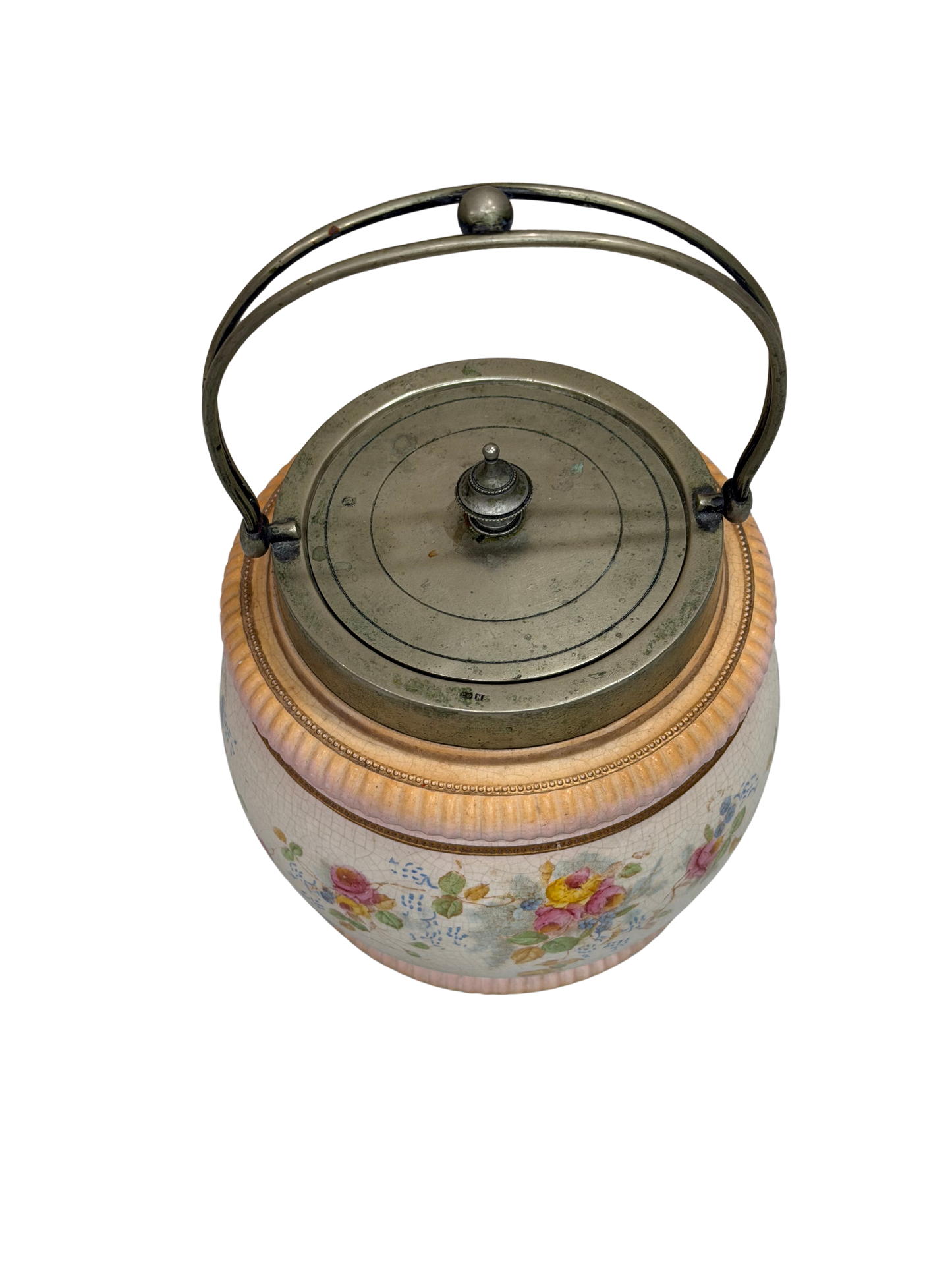 William Wood and Co. Hand-Painted Floral Biscuit Barrel with EPNS Mounts