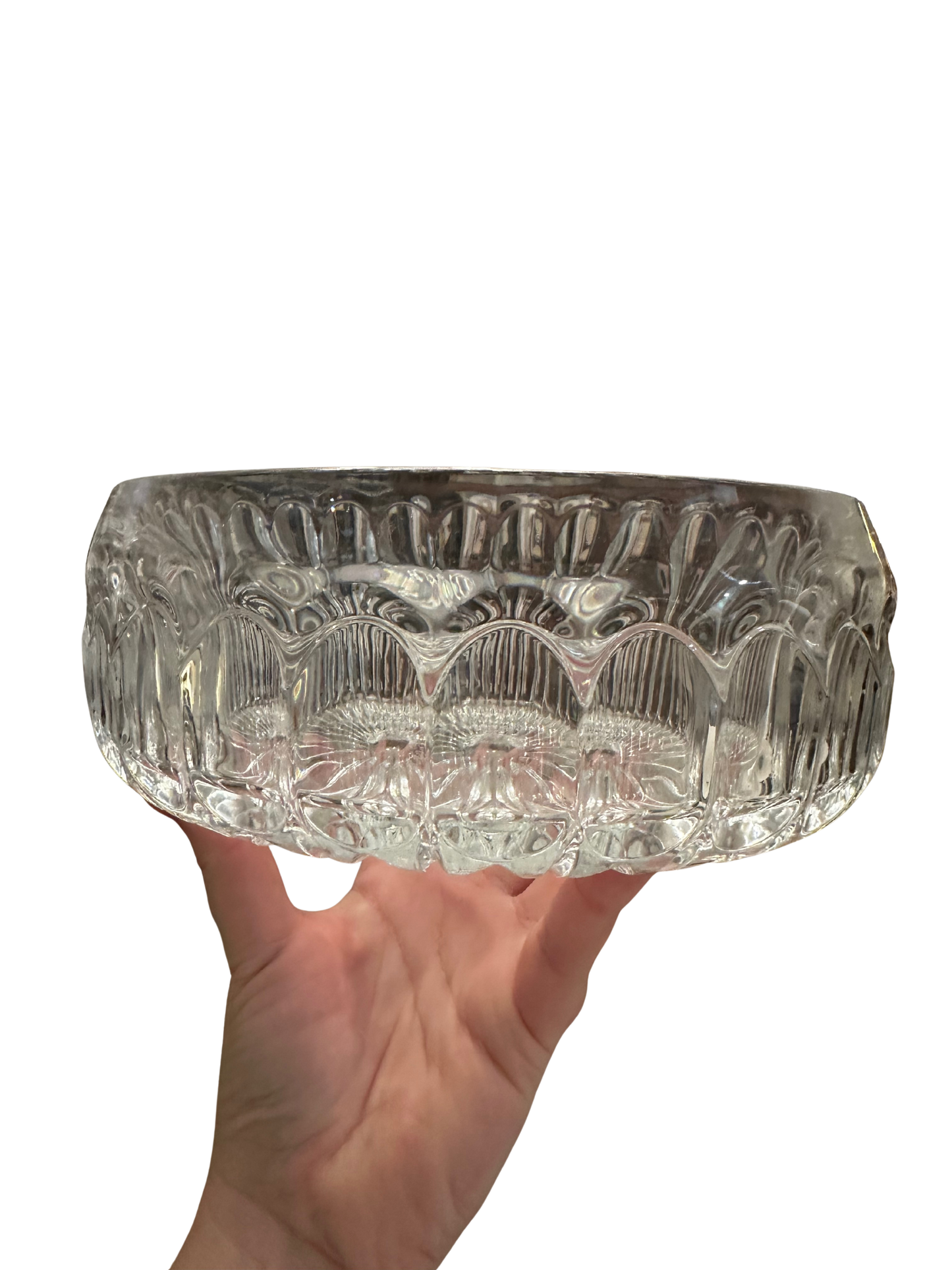 Heavy Lead Crystal Bowl with Curved Lip and Thumbprint Motif