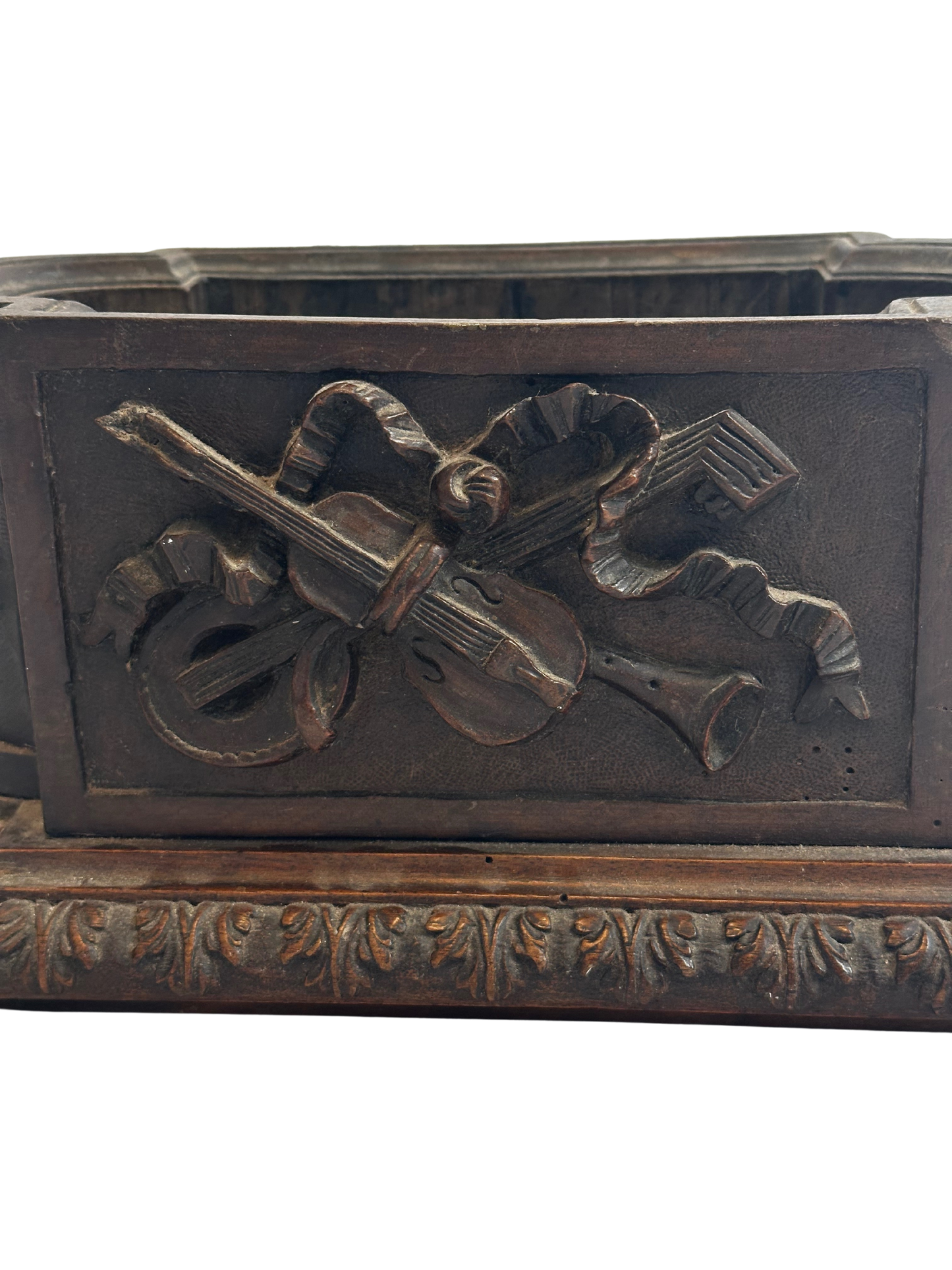 19th Century French Black Forest Style Carved Jardiniere with Musical Motif