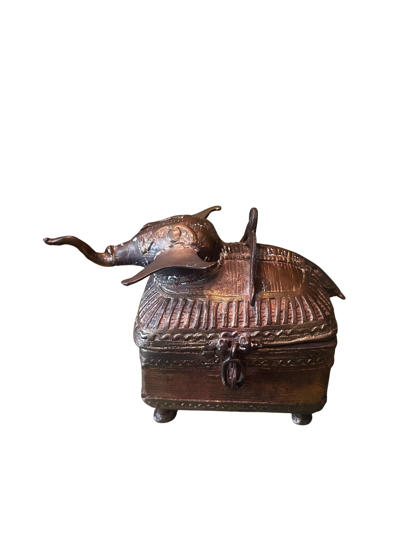 Brass and Copper Dhokra Elephant Betel Nut Trinket Box