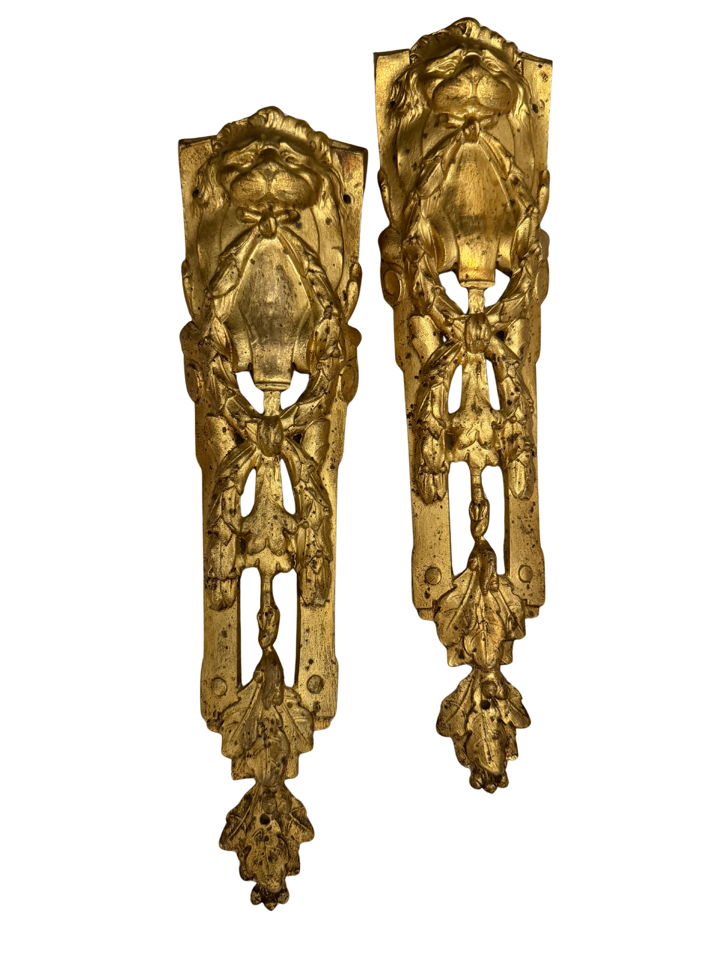 Pair of Antique French Louis XVI Style Gilt Lion Mask Furniture Mounts