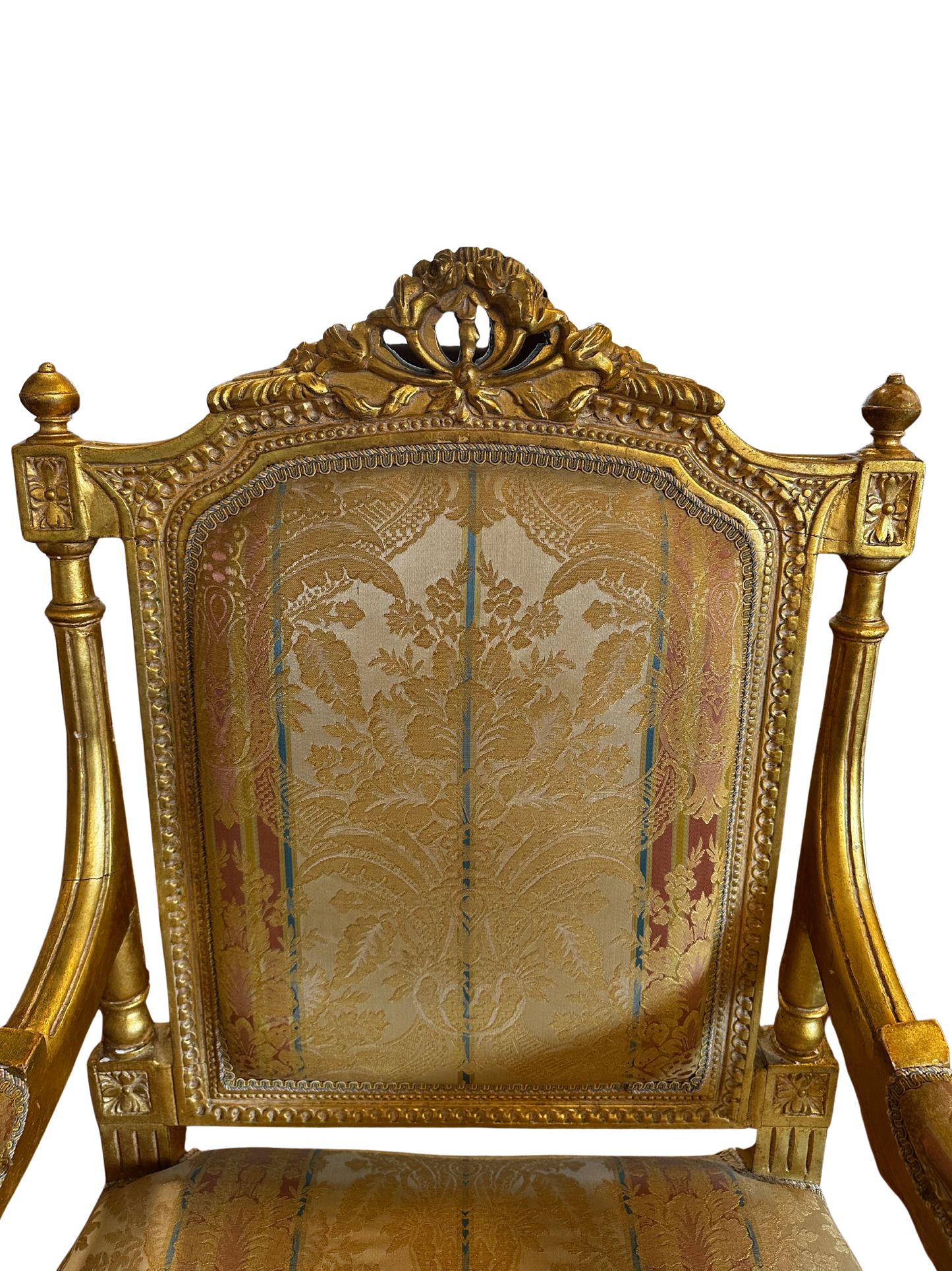 Two Fine French Louis XVI Style Silk-Upholstered Armchairs
