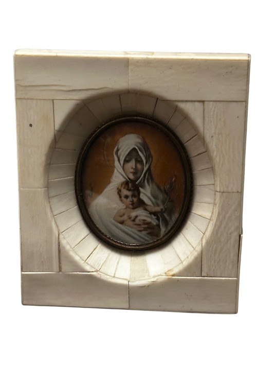 Miniature Painted Portrait of Madonna and Child (Signed Rossi; Circa 1860-1890)