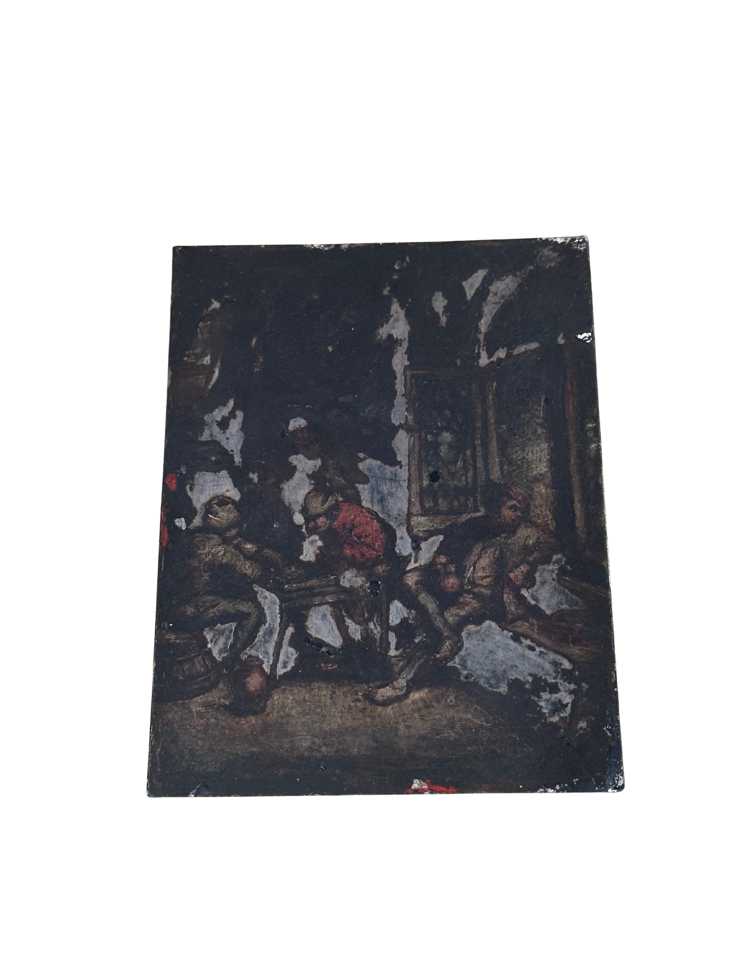 Late 18th / Early 19th C Small Oil on Copper Painting of a Tavern Genre Scene