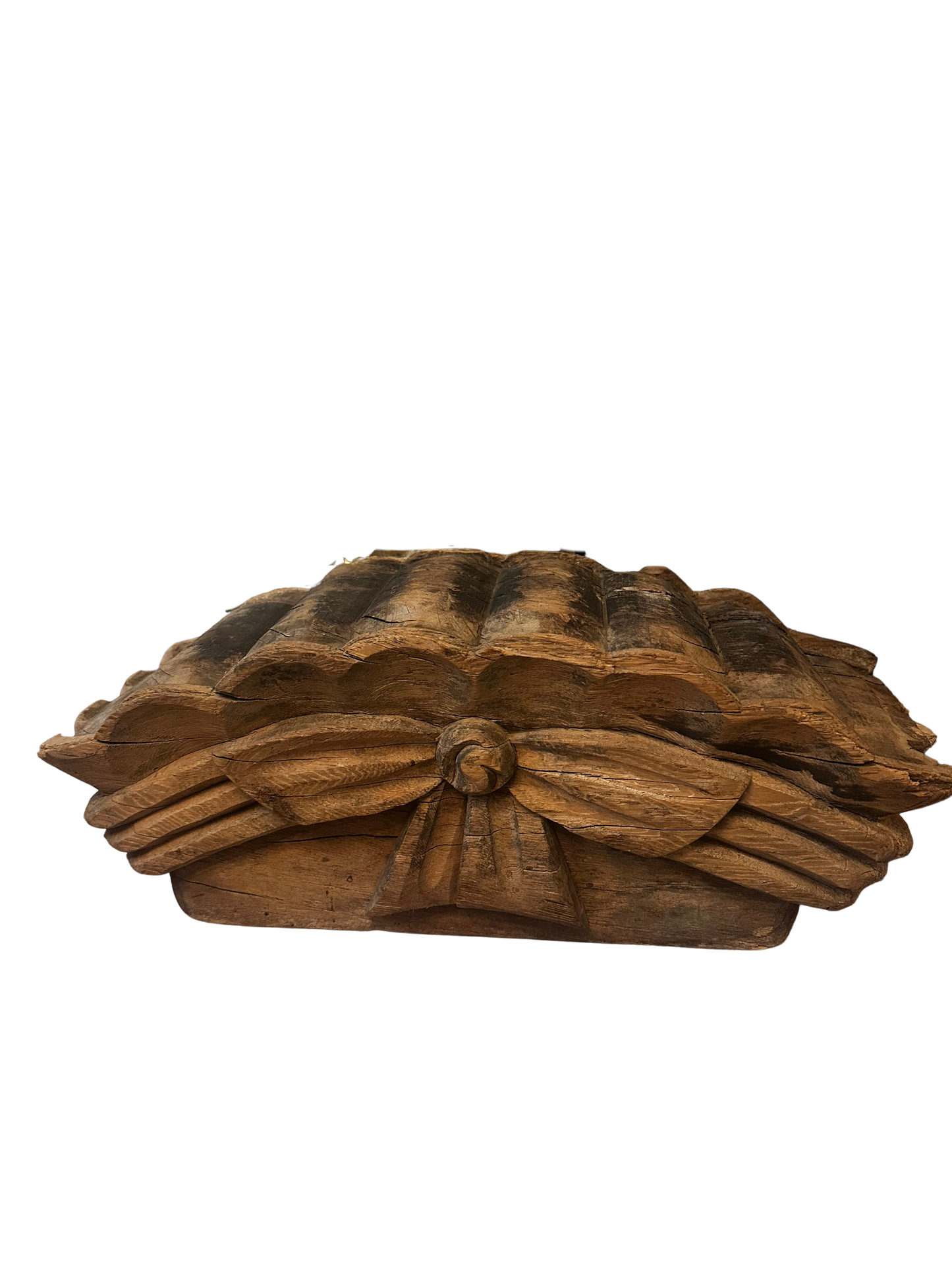 Monumental Hand-Carved Architectural Fragment with Ribbon Crest Motif