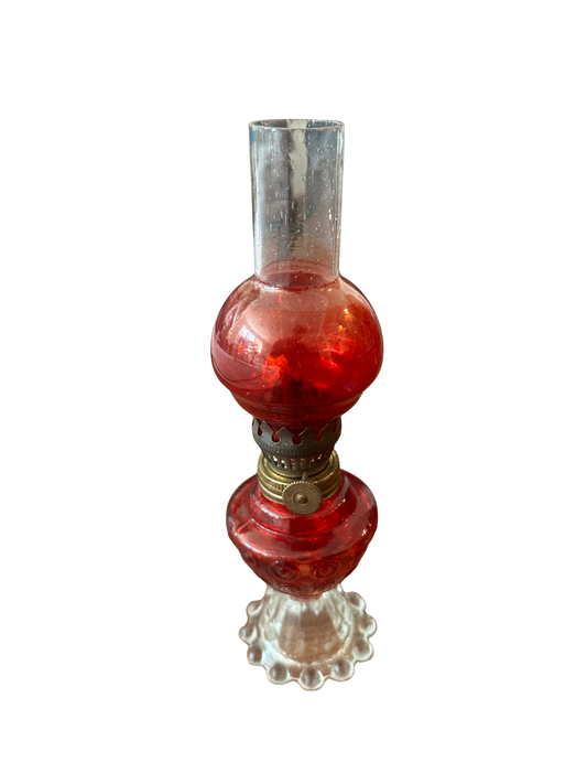 Vintage Red Glass and Brass Oil Mini Lamp