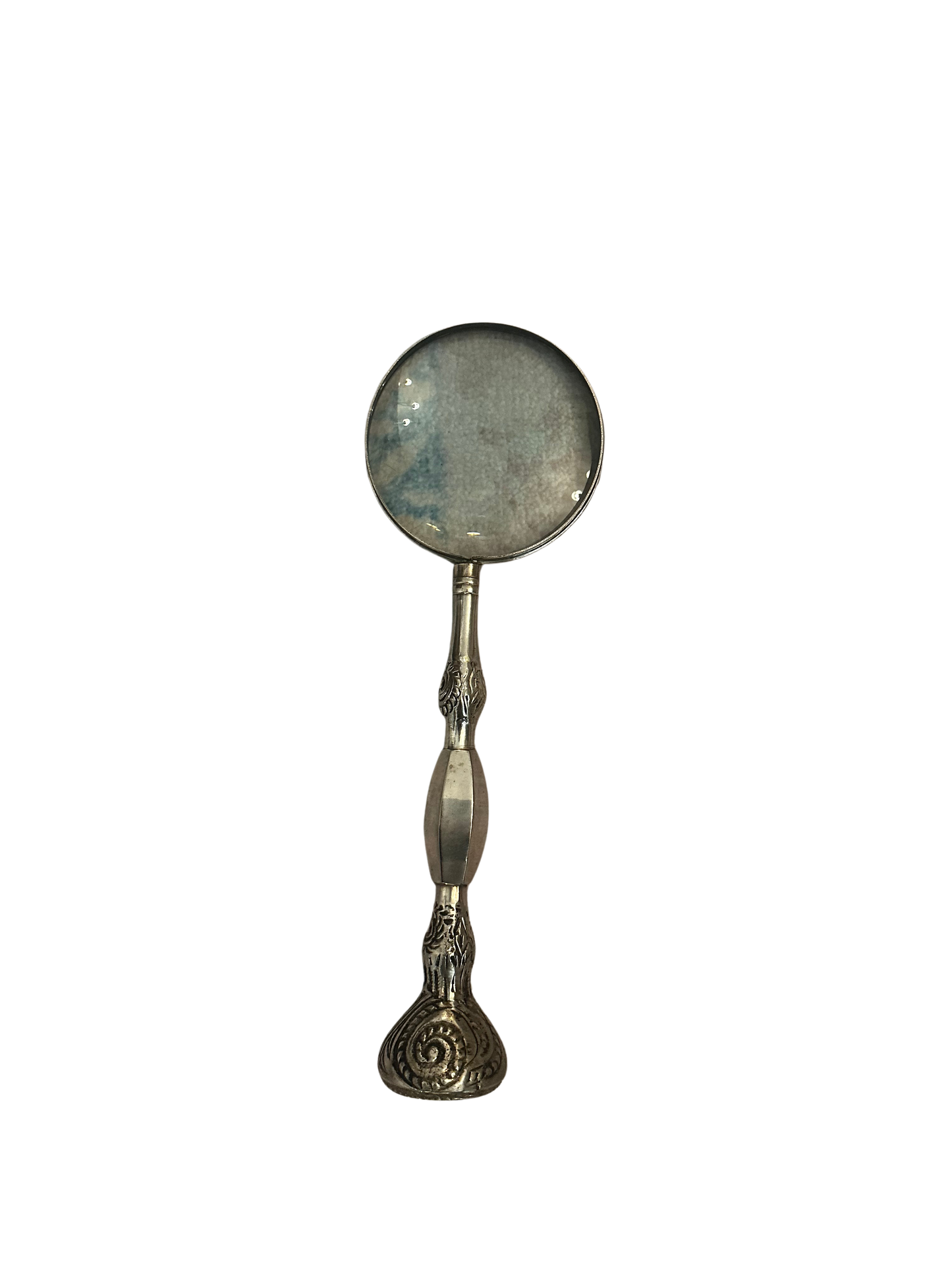 Victorian Silverplate Magnifying Glass with Repoussé Nautilus Shell Handle