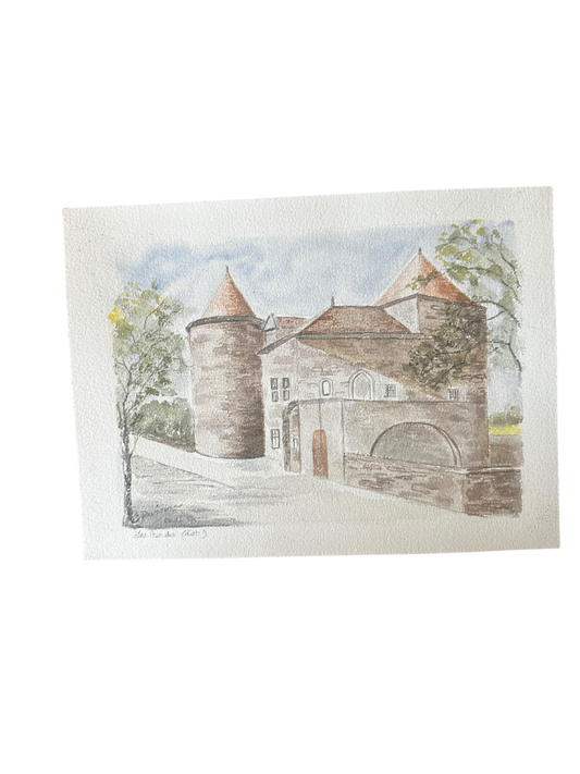 Watercolor on Paper of Les Bordes (Signed by French Regional Artist Evelyne Devisme)